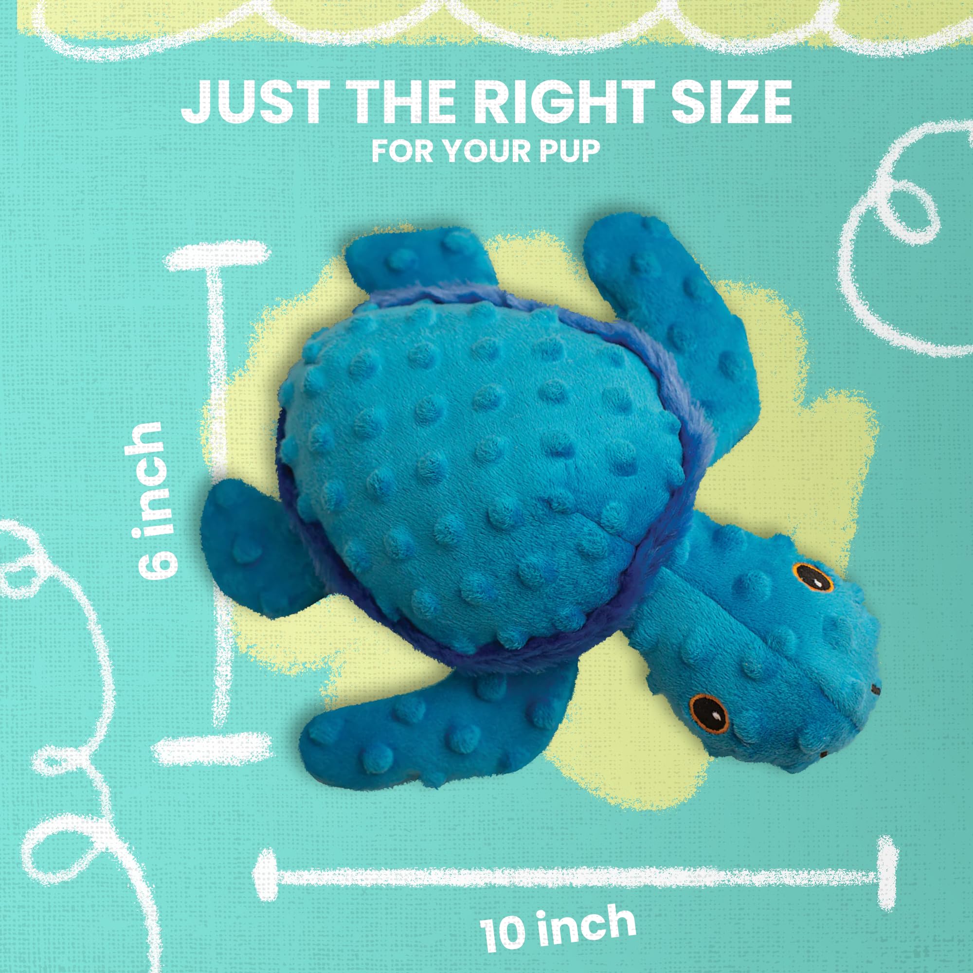 Health Extension Snugarooz Tucker The Turtle Soft & Durable Dog Toy With Squeakers & Crinkle Made From Recycled Materials Includes Repair Patch For Extended Play