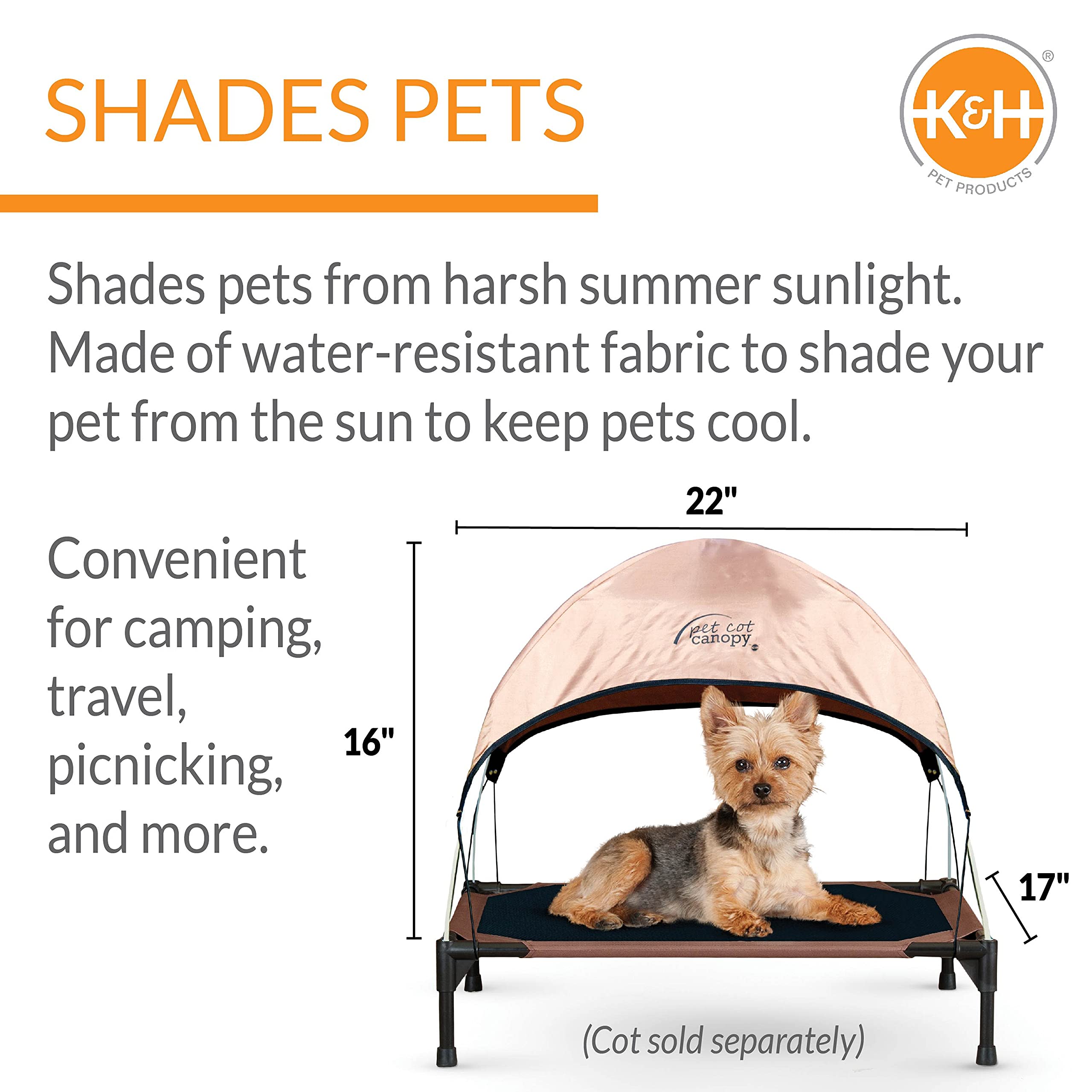 K&H Pet Products Tan Pet Cot Canopy, Small 22x17, Durable Outdoor Shade Cover for Pet Bed (Cot Sold Separately)