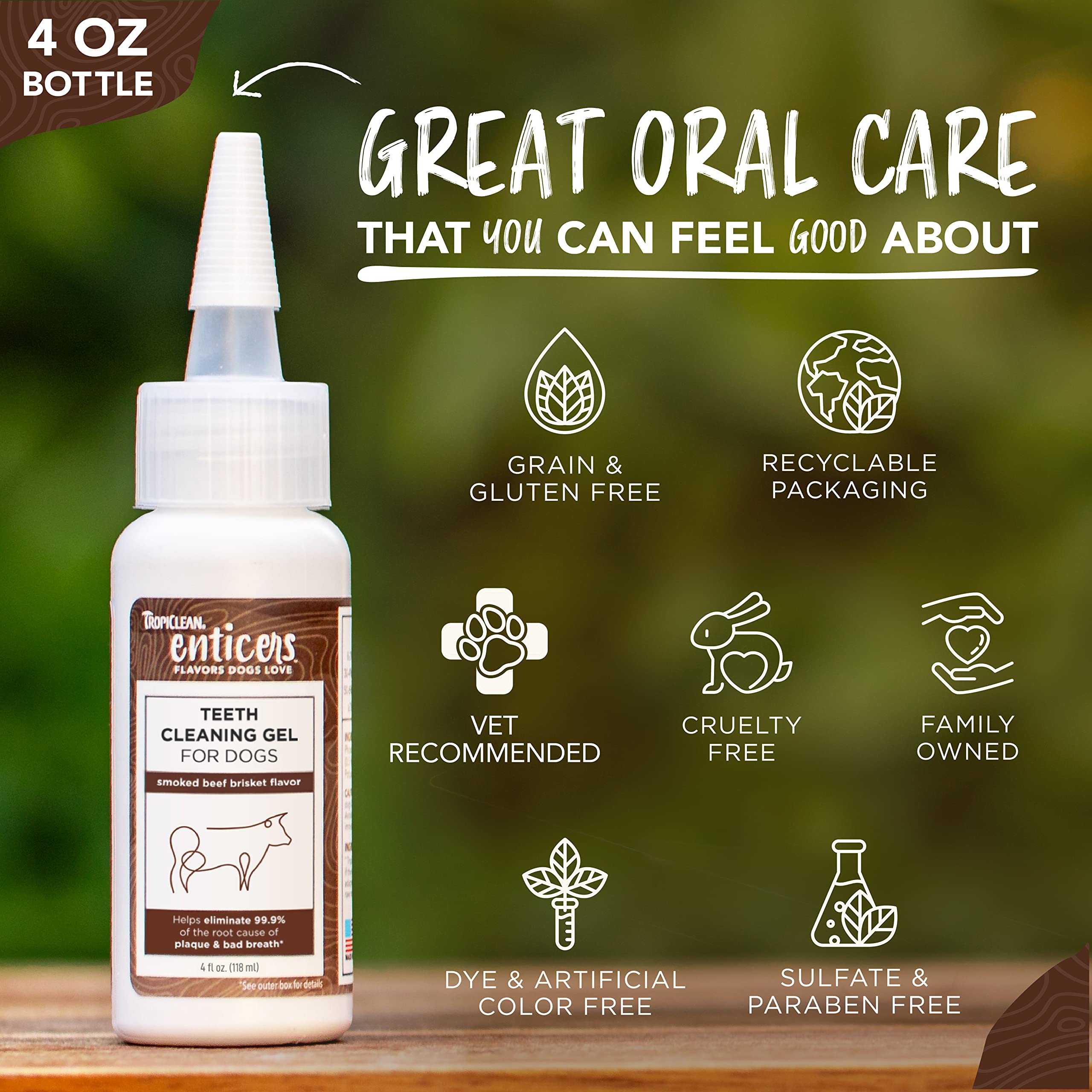 TropiClean Dog Teeth Cleaning Gel - Smoked Beef Flavor, 4 oz - Toothpaste Alternative