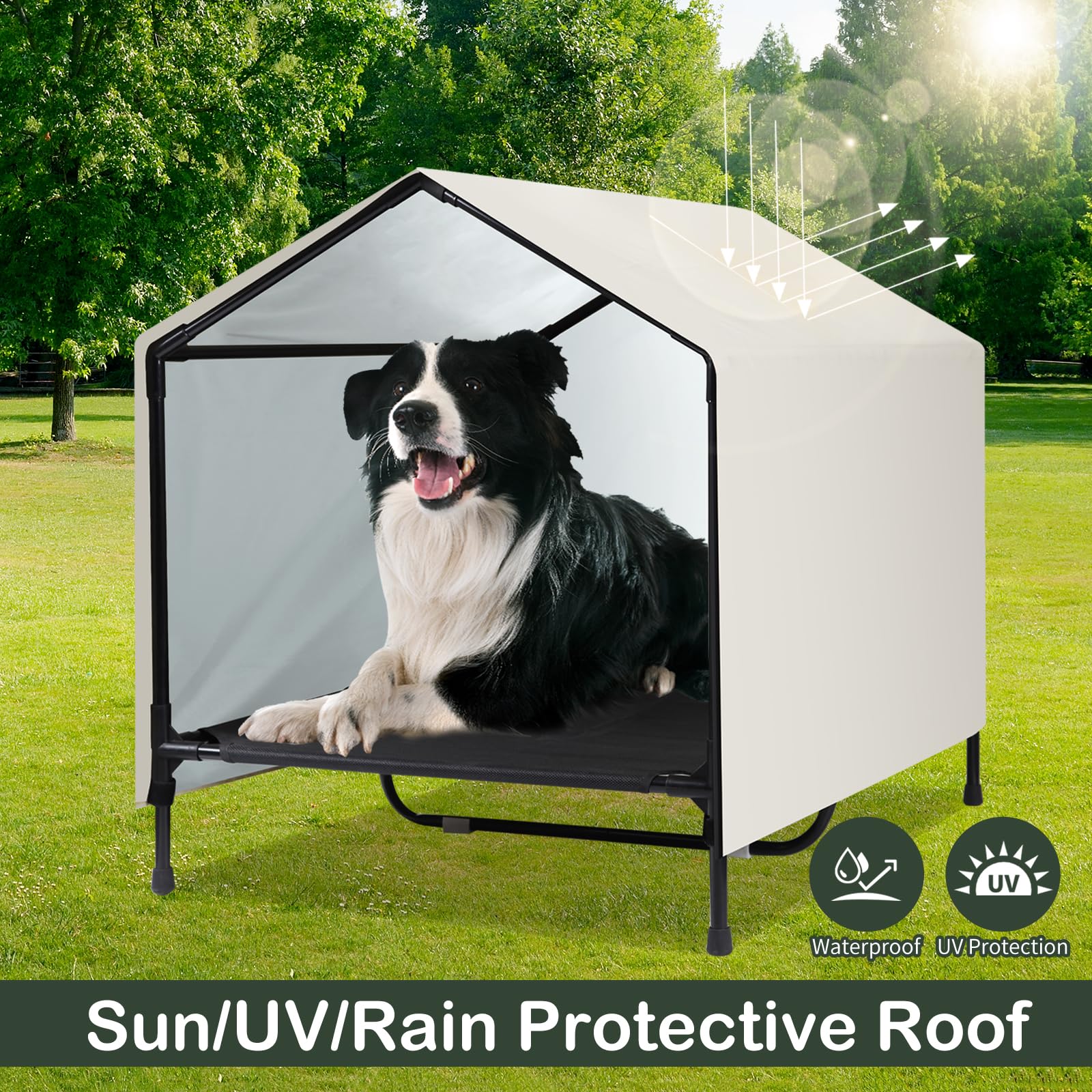 Caredpets Indoor Outdoor Dog House | Elevated Dog Bed With Canopy For Medium Large Dogs, Outside Raised Dog Bed, Waterproof & Su