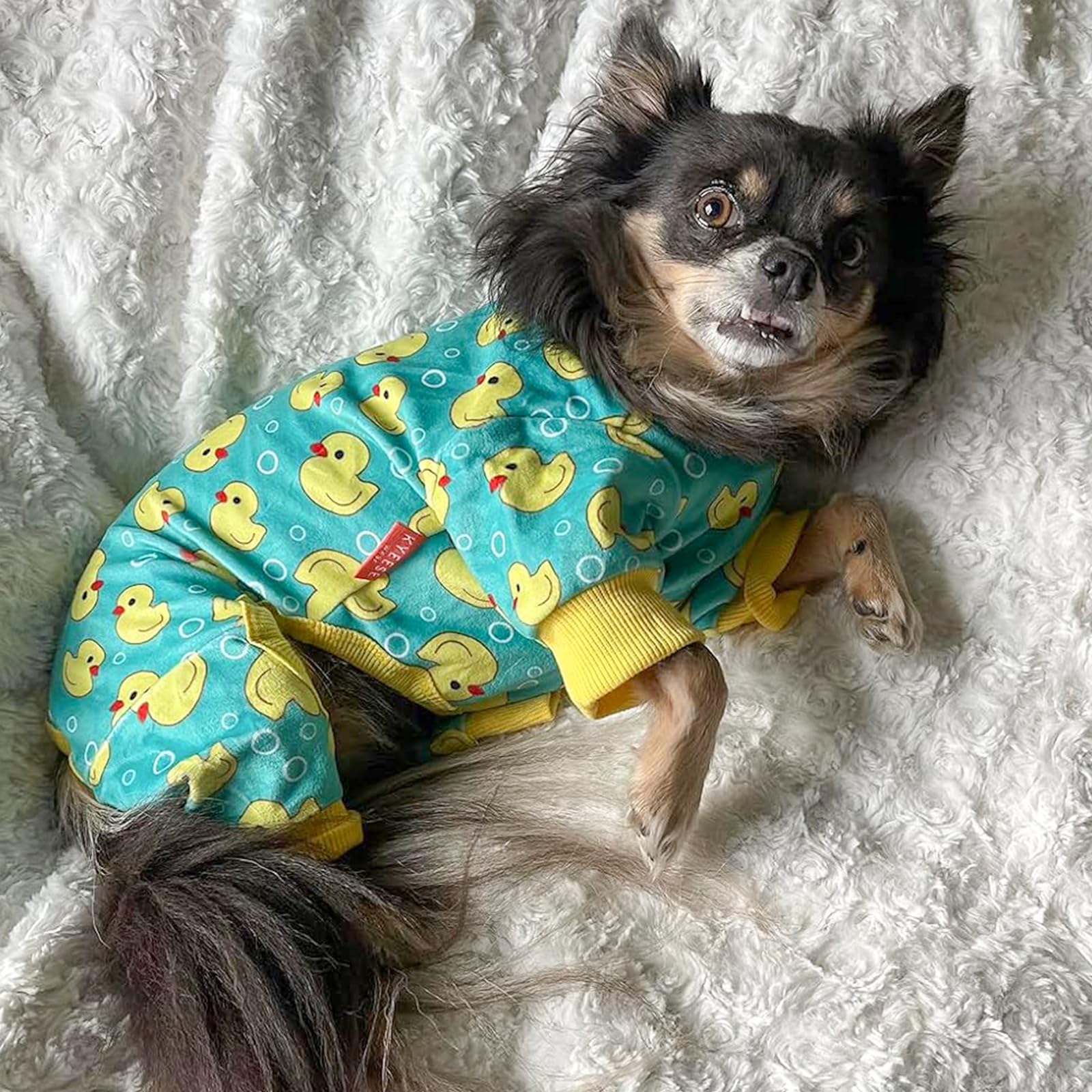Kyeese Dog Pajamas Yellow Duck For Small Dogs Soft Material Stretchable Dog Pajama Pjs Dog Apparel