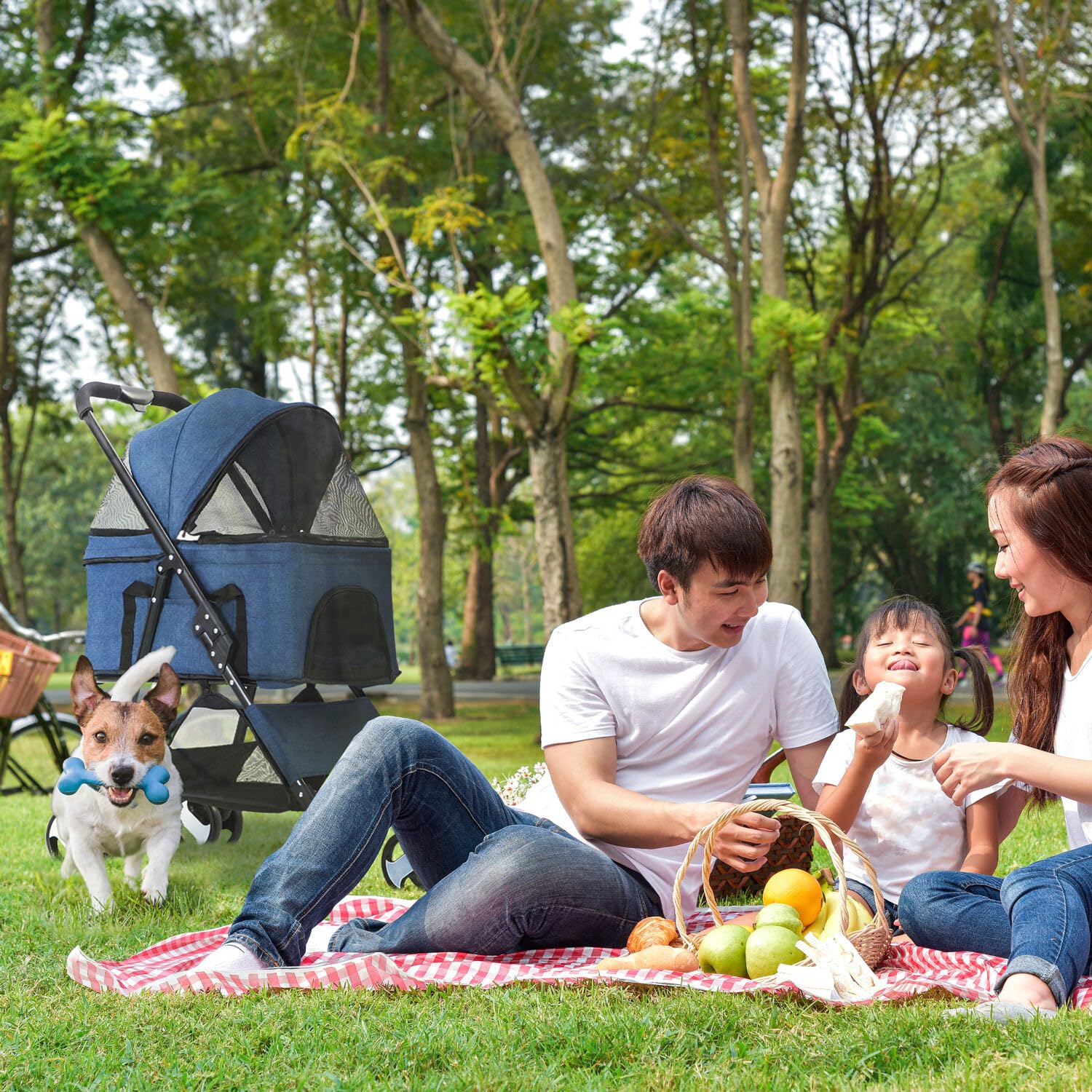 Critter Sitters Pet Stroller With Storage Basket, Single Carriage Carrier For Animals Up To 33 Lbs., 4-Wheel, Travel And Transpo