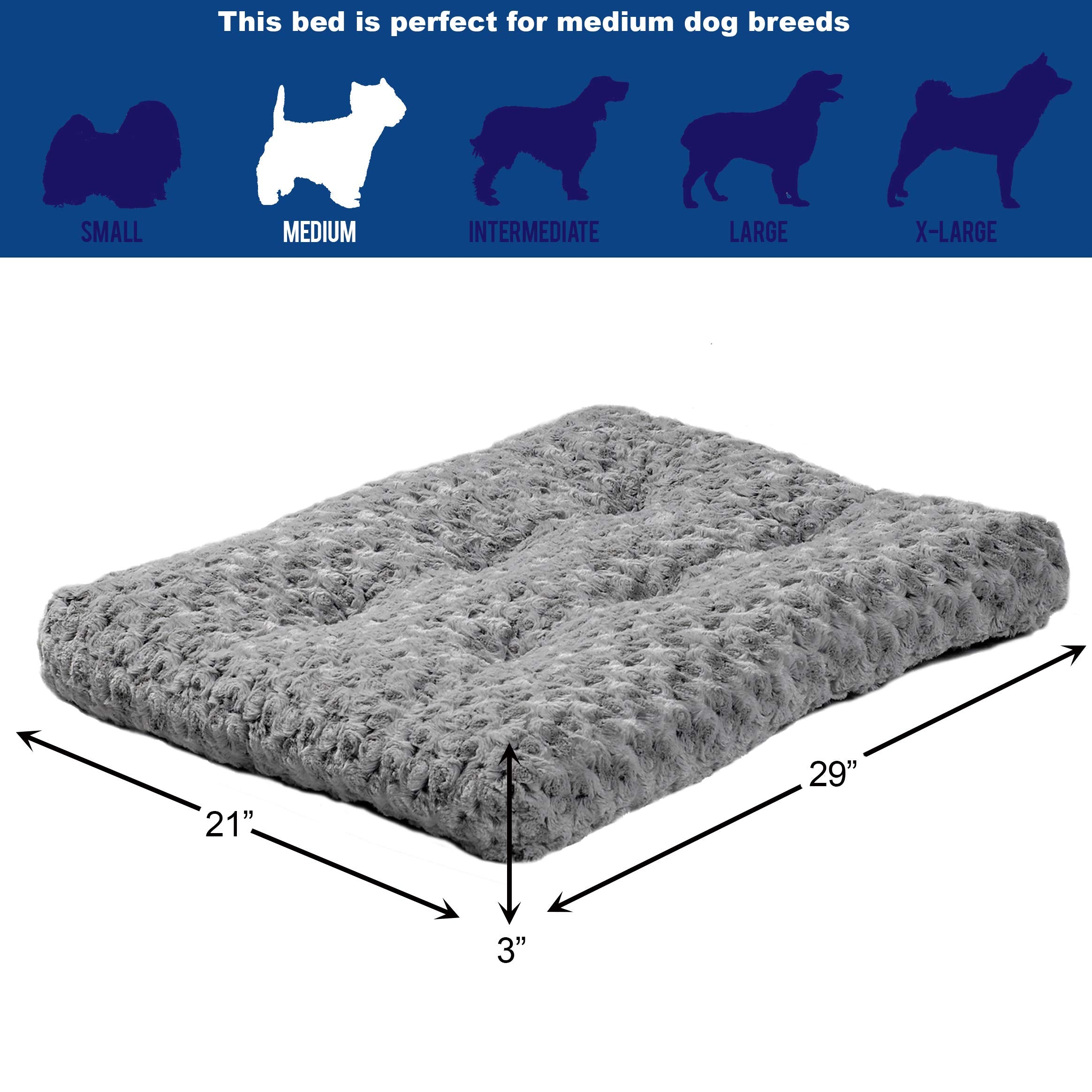 Midwest Homes For Pets Deluxe Dog Beds Super Plush Dog & Cat Beds Ideal For Dog Crates Machine Wash & Dryer Friendly, 1-Year Warranty Gray 30-Inch