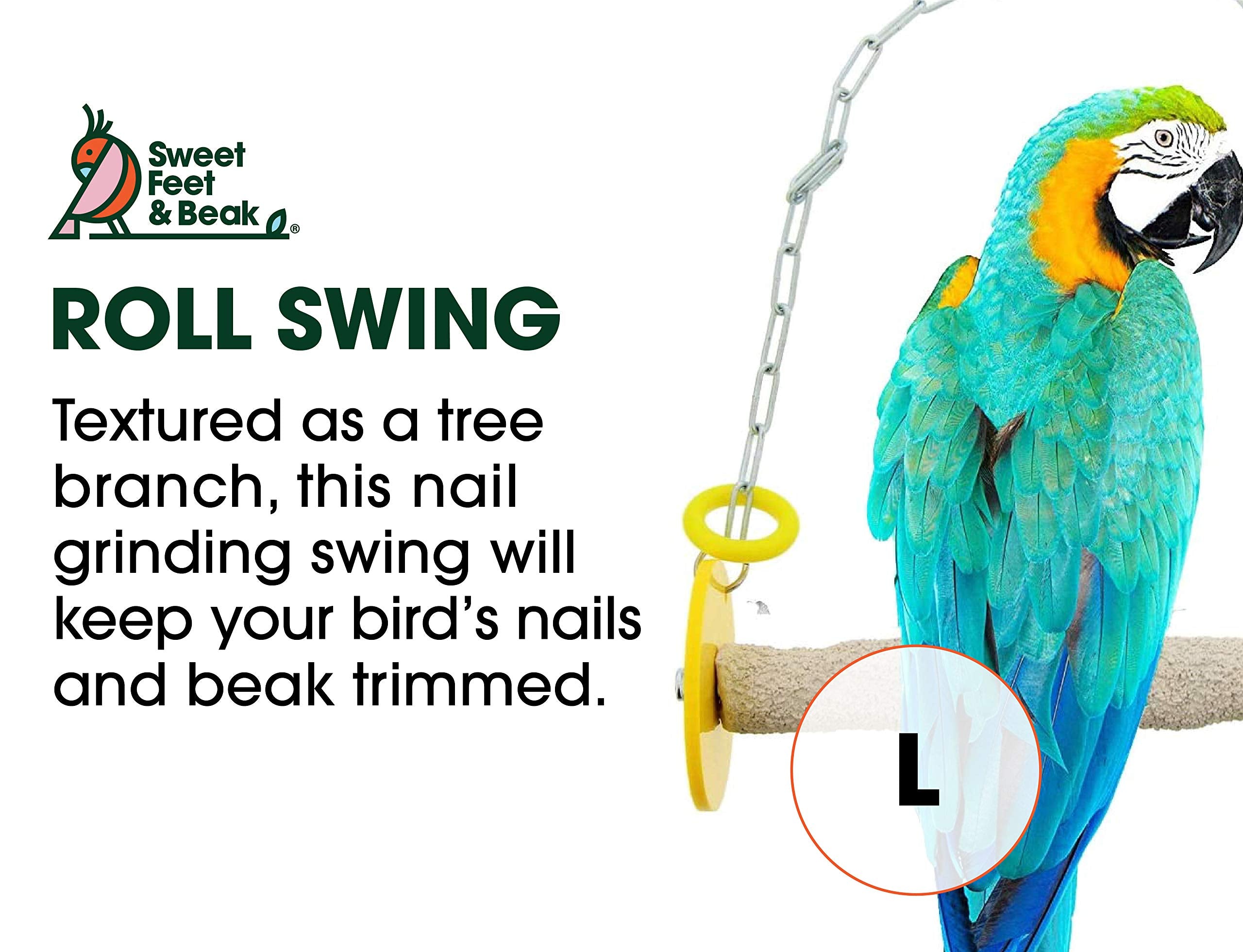 Sweet Feet And Beak Roll Bird Swing - Pumice Perch Bird Toys Trims Nails And Beaks, Safe And Non-Toxic Bird Cage Accessories For Small And Large Birds, Swinging Toys Birds Will Love, Large 10.5 Inches