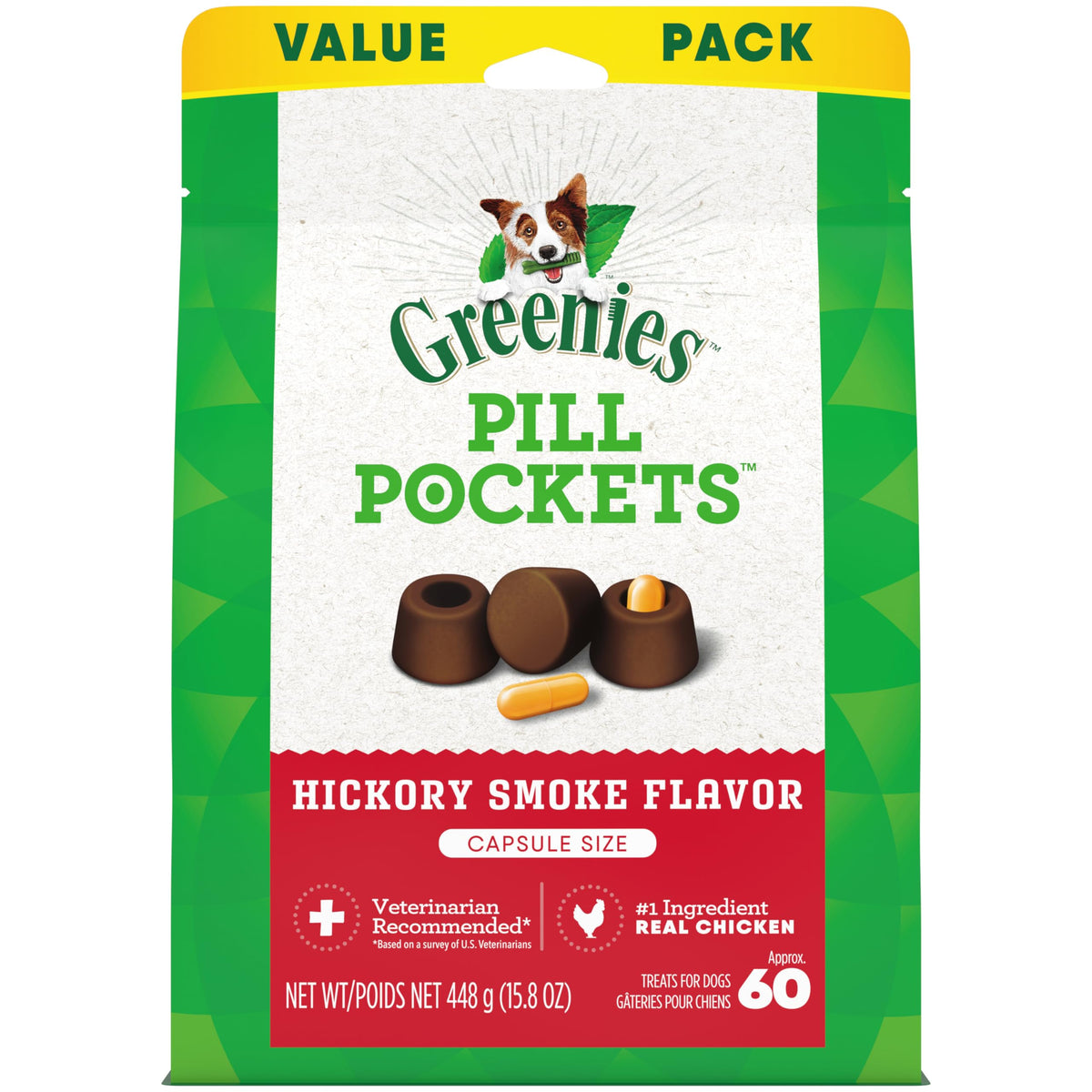 Greenies Pill Pockets Large Size Soft Dog Treats For Capsules, Hickory Smoke Flavor, Made With Natural Ingredients Plus Minerals & Trace Nutrients, 15.8 Oz. (60 Count, Pack Of 1)