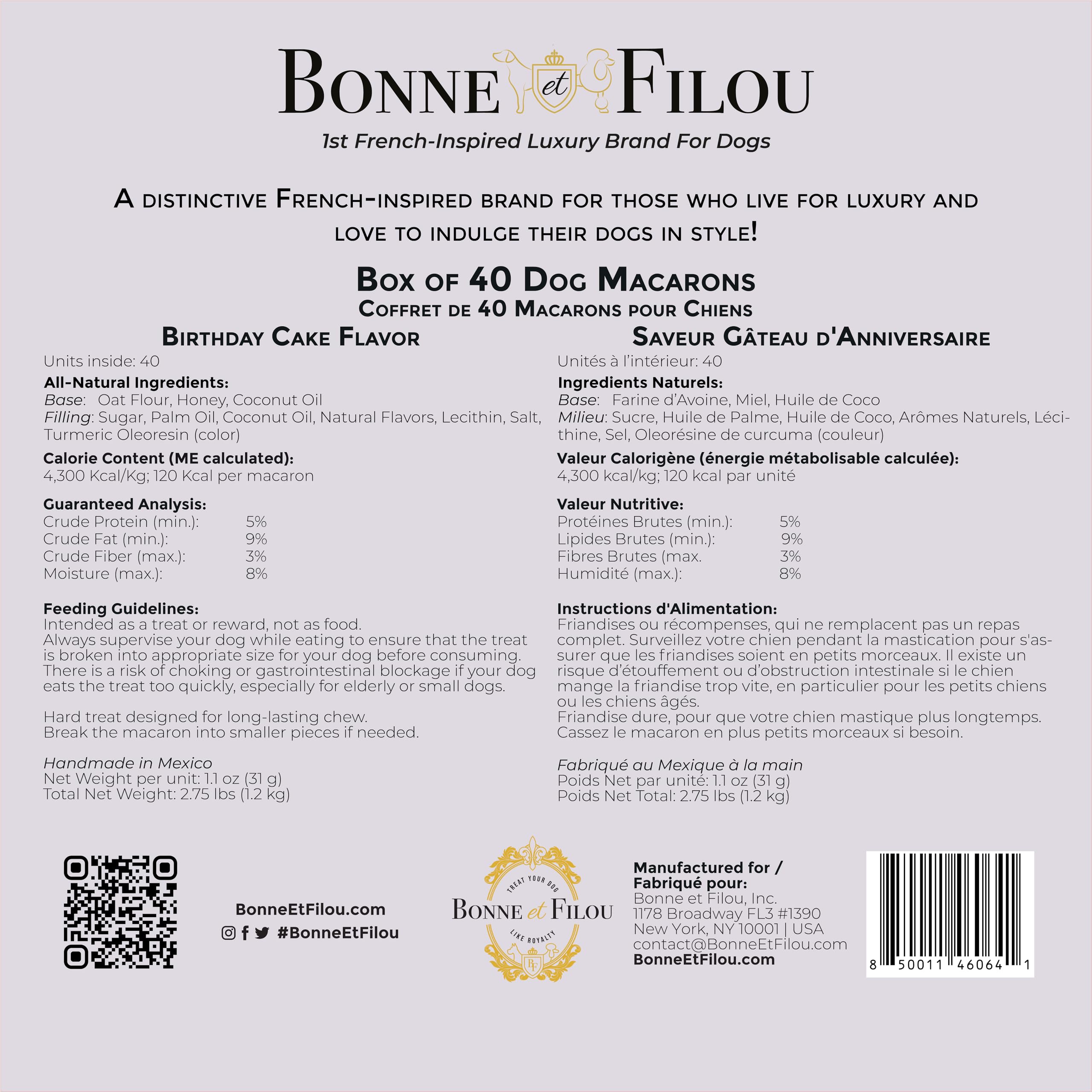 Bonne et Filou Dog Treats Birthday Cupcakes - Gourmet Macaron Cakes, 40 Count Bulk Pack - Healthy & Delicious Human Grade Snacks