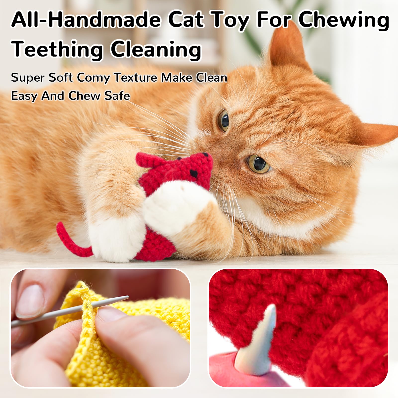 Retro Shaw Catnip Toys Crochet Mice Cat Toys,6 Pcs Yarn Cat Nip Mouse Animals Toys,Safe Teeth Cleaning Toy for Indoor Kittens,In