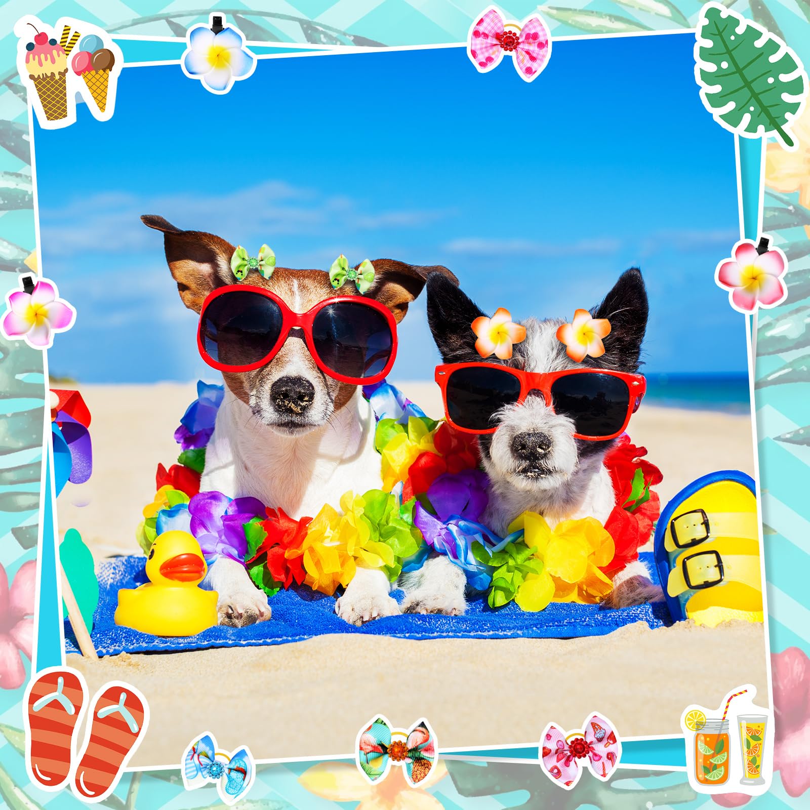 Piklodo 100Pcs Spring Summer Dog Bows And Dog Hair Clips Dog Hair Bows With Rubber Bands Flower Puppy Bow Floral Pet Hair Barret