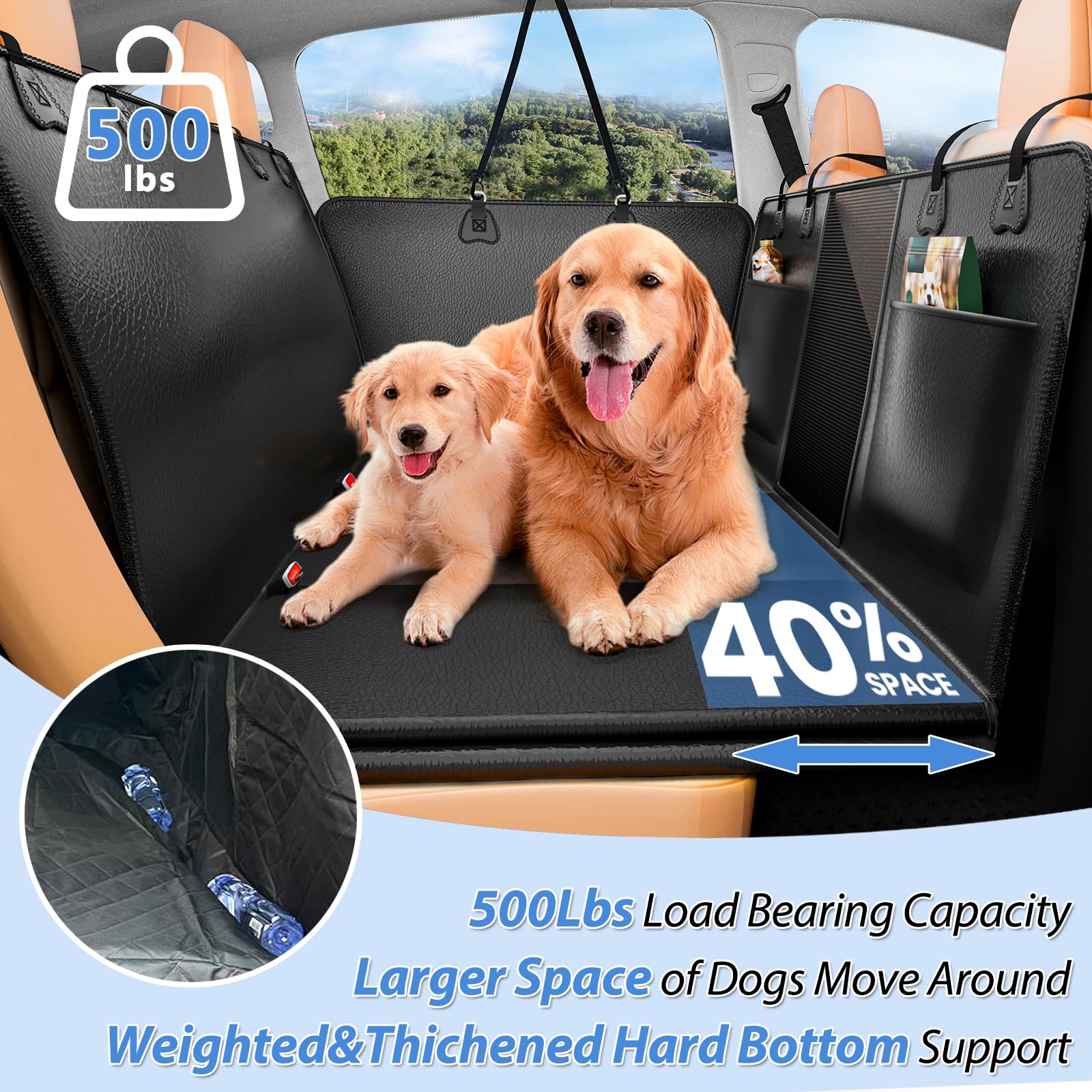 Yfchangle Pu Leather Back Seat Extender For Dogs,Waterproof Back Seat Pet Cover For Dogs,Hard Bottom Up To 500Lbs Dog Car Seat C