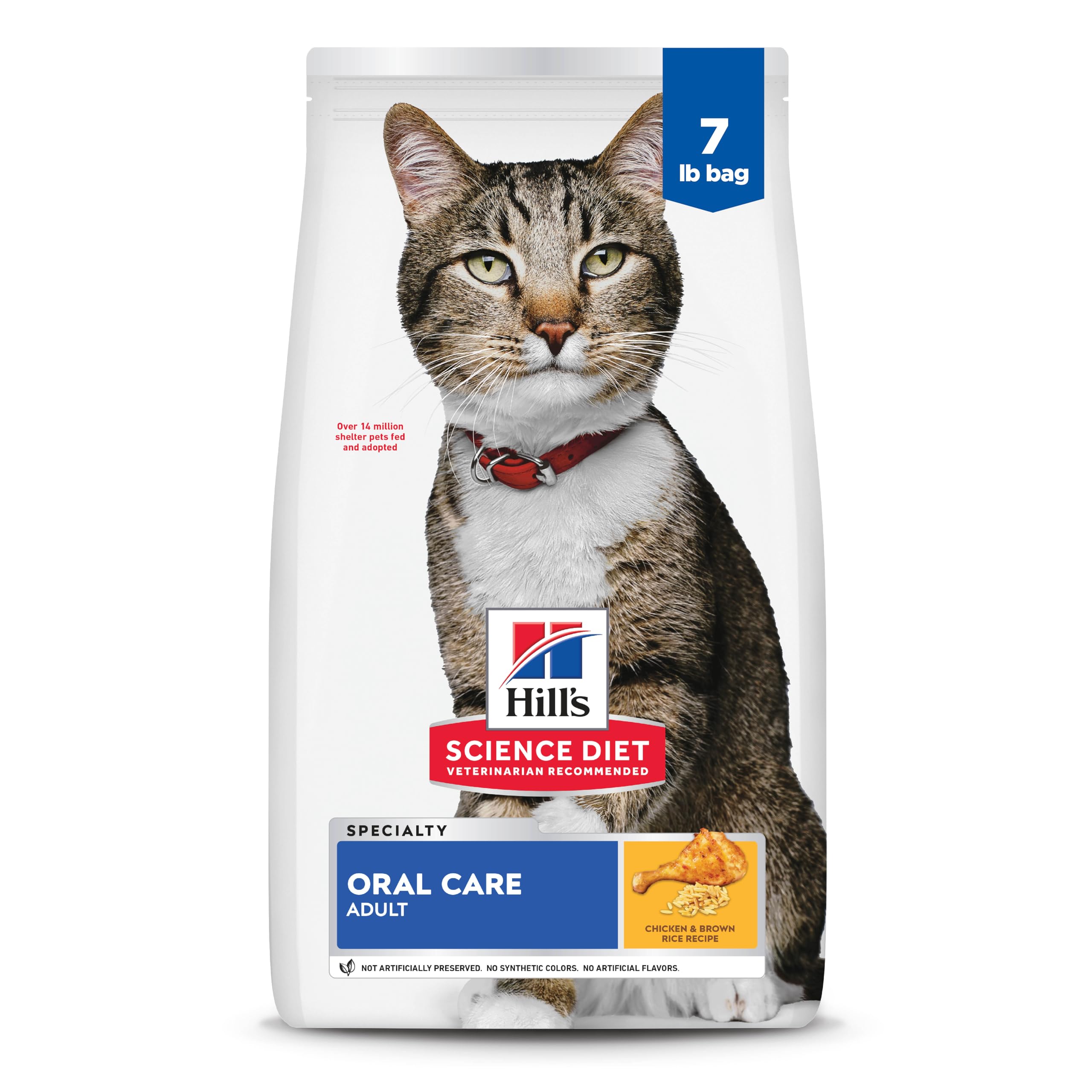 Hills Science Diet Oral Care, Adult 1-6, Plaque & Tartar Buildup Support, Dry Cat Food, Chicken Recipe, 7 lb Bag