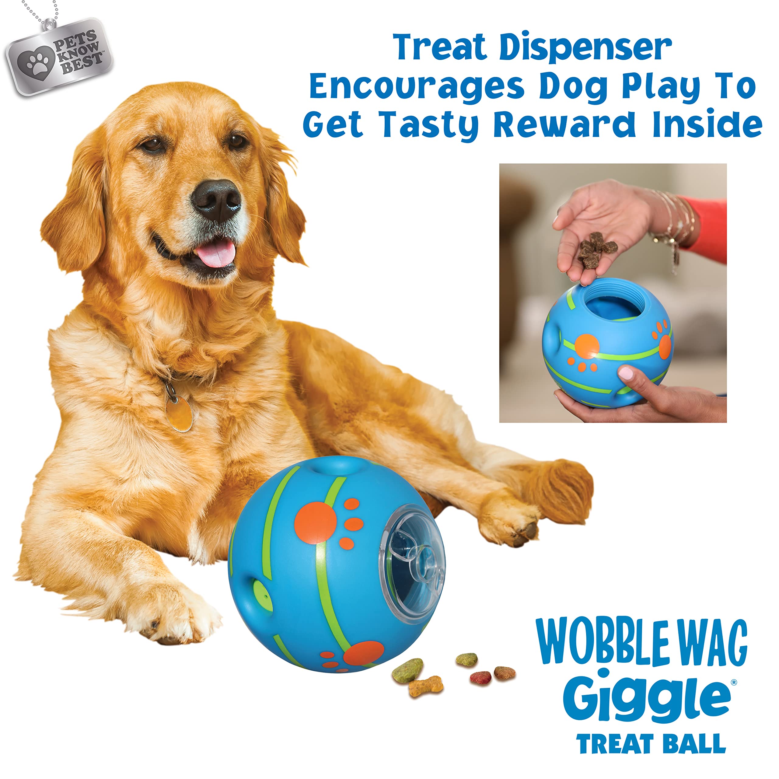 Wobble Wag Giggle Treat Ball- Interactive Dog Toy & Treat Dispenser, Fun Giggle Sounds When Rolled or Shaken, Great for Dogs Pet