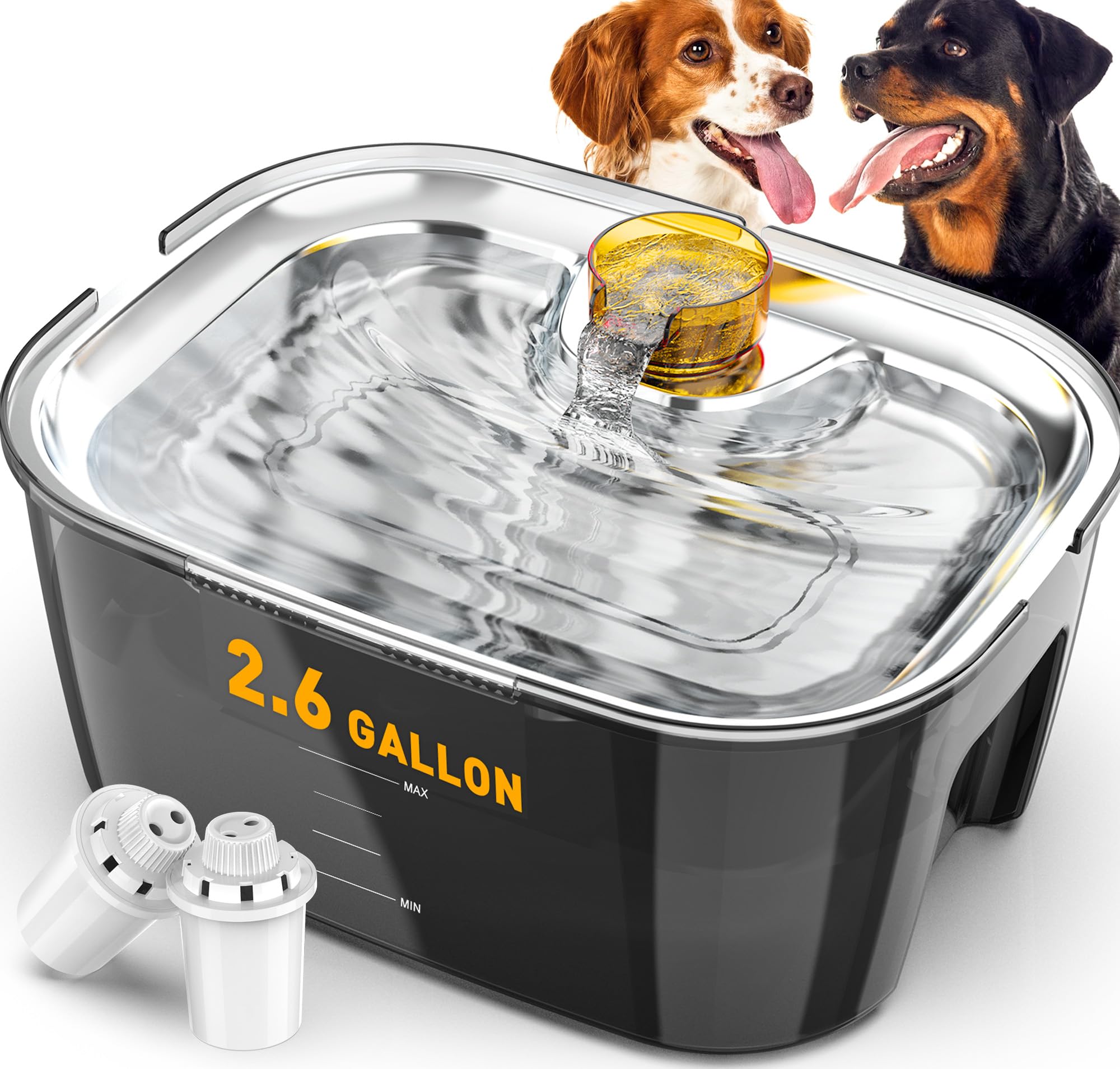 Dog Water Fountain, Dog Water Fountain for Large Dogs Stainless Steel, Large Dog Water Bowl Dispennser 2.6Gal 10L Pet Water Foun