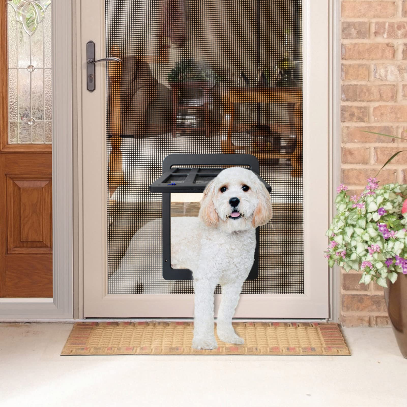 Namsan Dog Door For Screen Door, Inside Opening 11 X 13 Inches Doggy Door For Sliding Door, Screen Porch Doggie Door Adult Cat Door Magnetic Auto-Closing