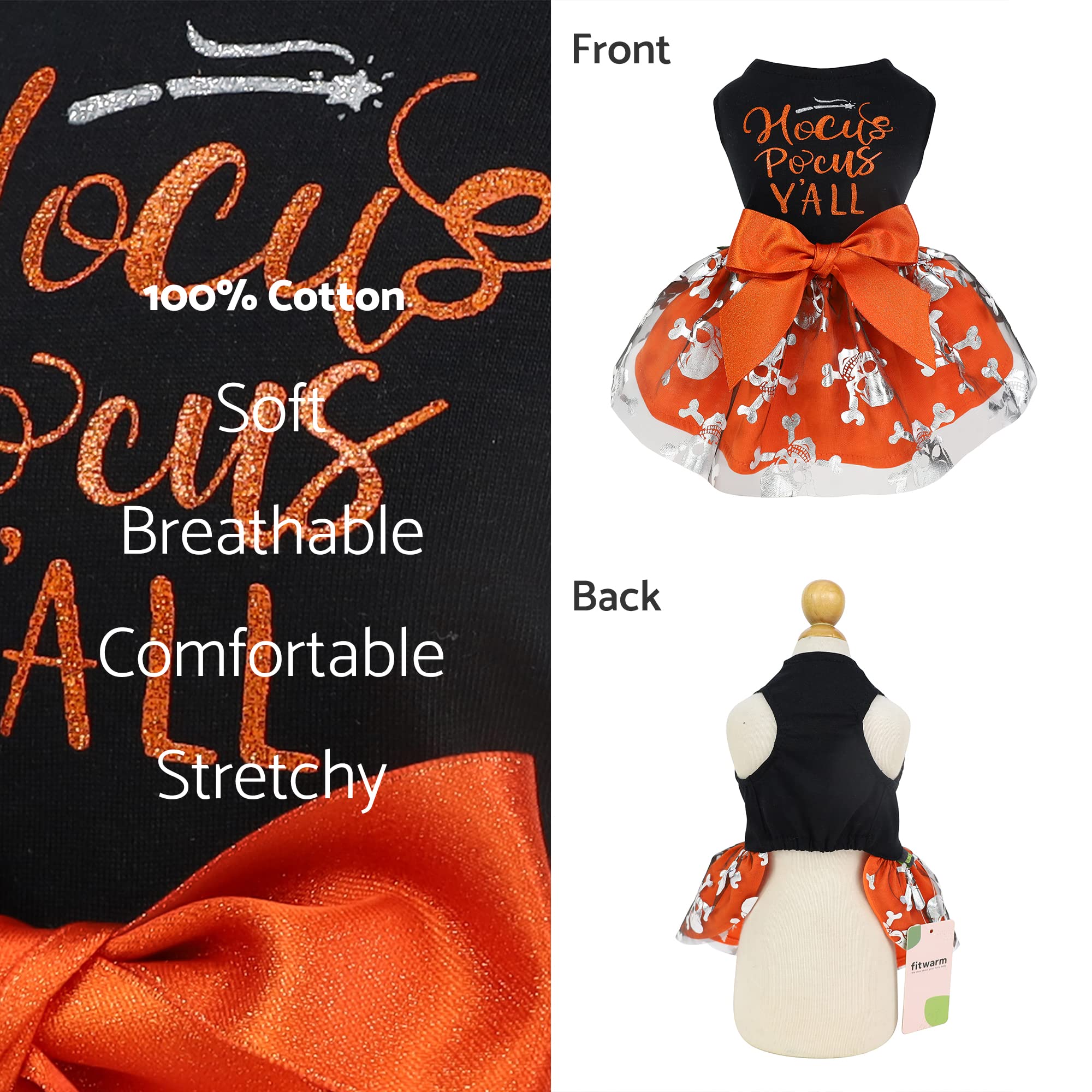 Fitwarm Hocus Pocus Y'all Funny Dog Halloween Tulle Dress, Holiday Dog Clothes for Small Dogs Girl, Funny Pirate Skull Pet Costu