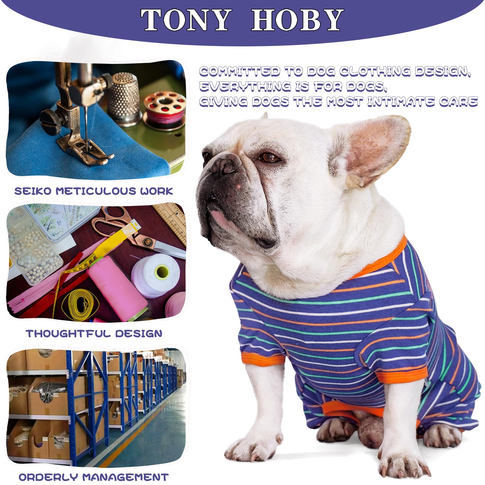 Tony Hoby Dog Jumpsuit Pajamas With Thermal For Small Medium Dogs (Navy Blue, Boy, S)