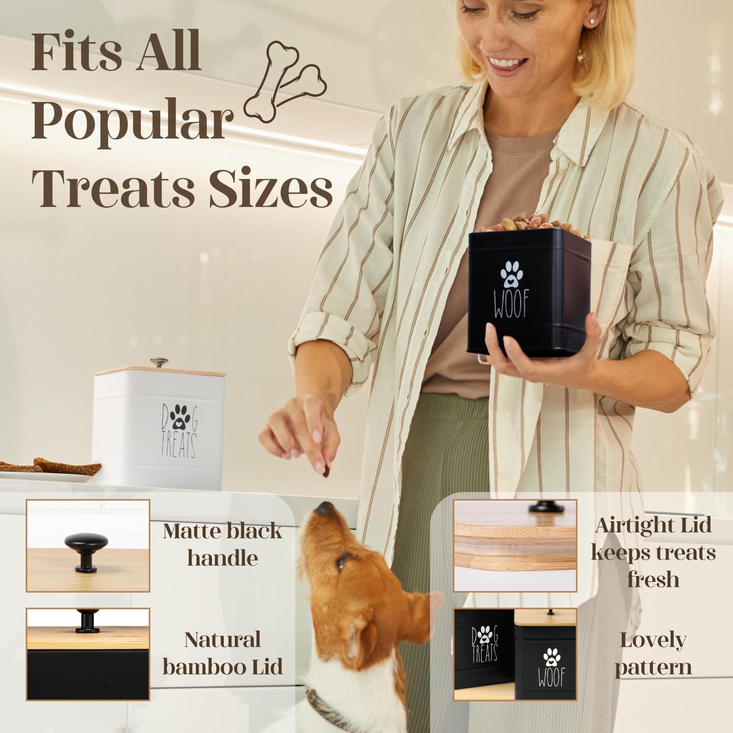 PERFNIQUE Dog Treat Container, Dog Treat Jar Set of 2 with Airtight Lid, Dog Cookie Jar for kitchen Counter, Pet Treat Container