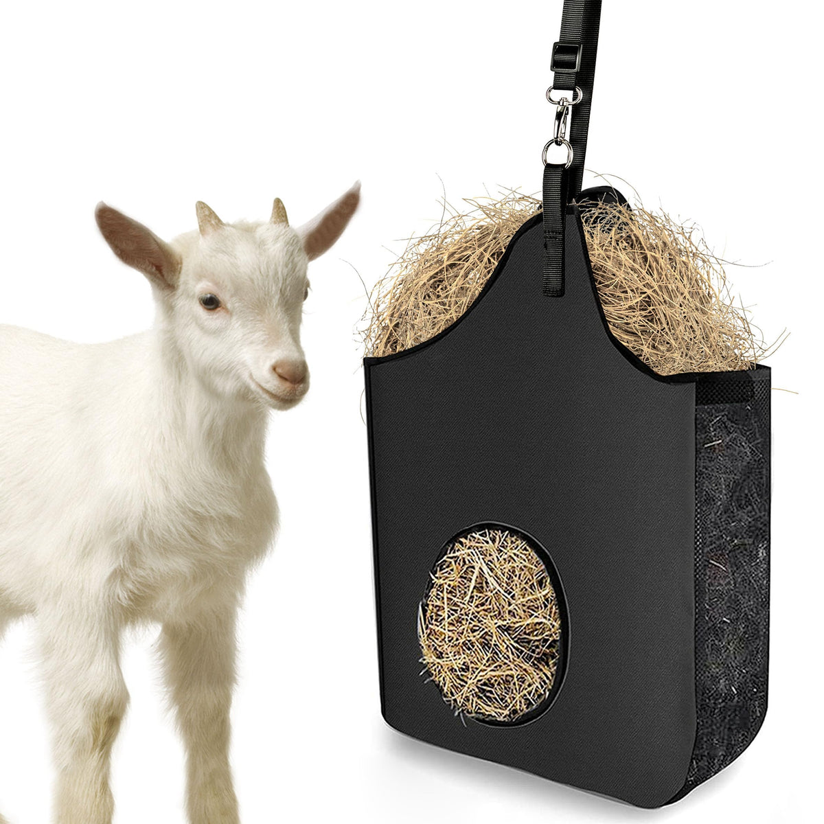 INKNOTE Hay Bag Hanging Goat Feeder Tote Premium Oxford Cloth with Metal Ring and Adjustable Strap for Horses Donkeys Cows Alpac