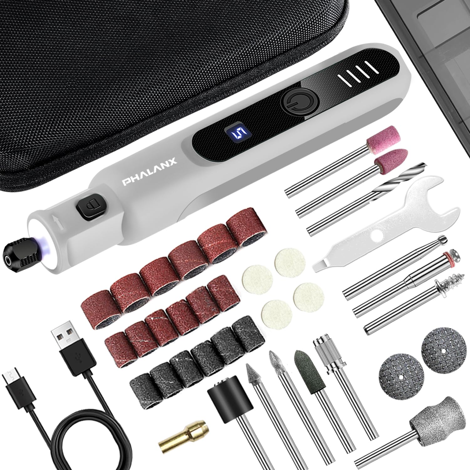 Dog Nail Grinder - Rechargeable Pet Nail Grinder, Electric Upgraded 5 Speed W Led Lights Cordless Dog Nail Trimmer Kit, 40 Acces