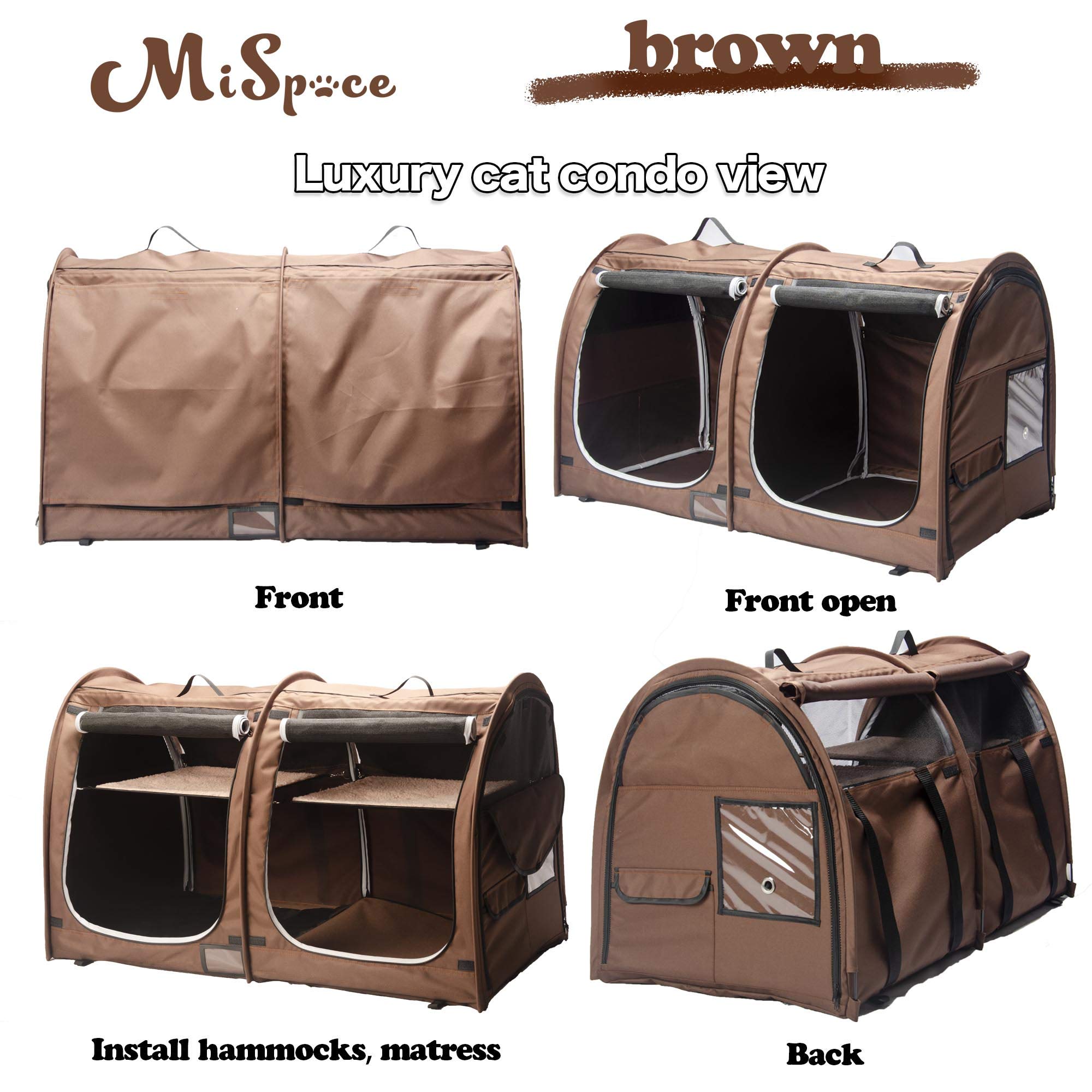 Mispace Portable Twin Compartment Show House Cat Cage/Condo - Easy To Fold & Carry Kennel - Comfy Puppy Home & Dog Travel Crate