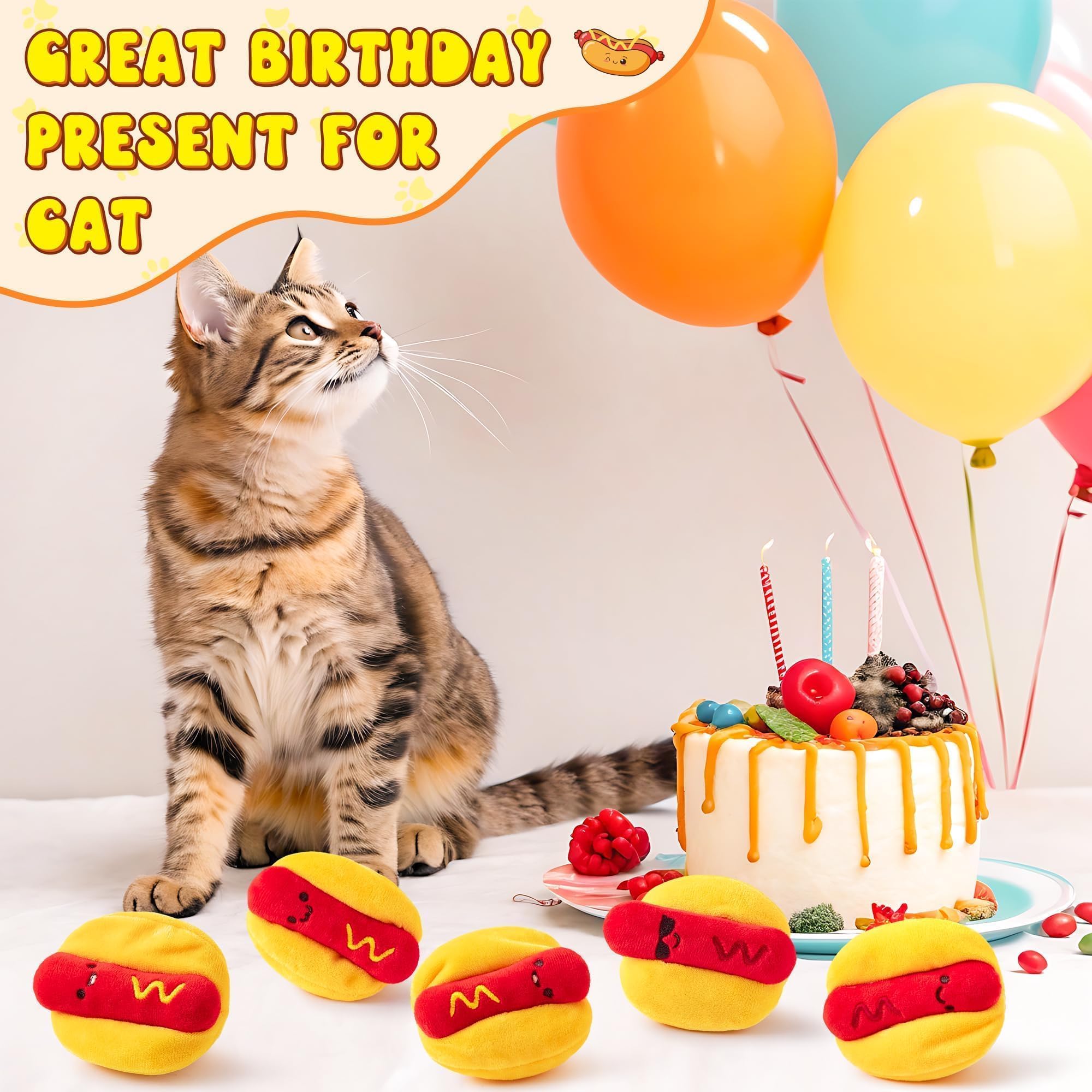 L1Rabe Hot Dog Catnip Stuffed Toys - Summer Black Cat Appreciation Day 5P Funny Hot Dog Cat Toys Indoor Interactive Pet Supplies