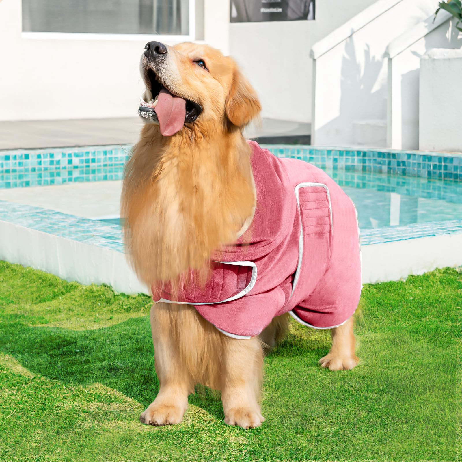 Avont Dog Bathrobe - Super Absorbent Pet Drying Towel Bath Robes After Bath Shower Swim Wet Walk For Puppies -Pink(M)