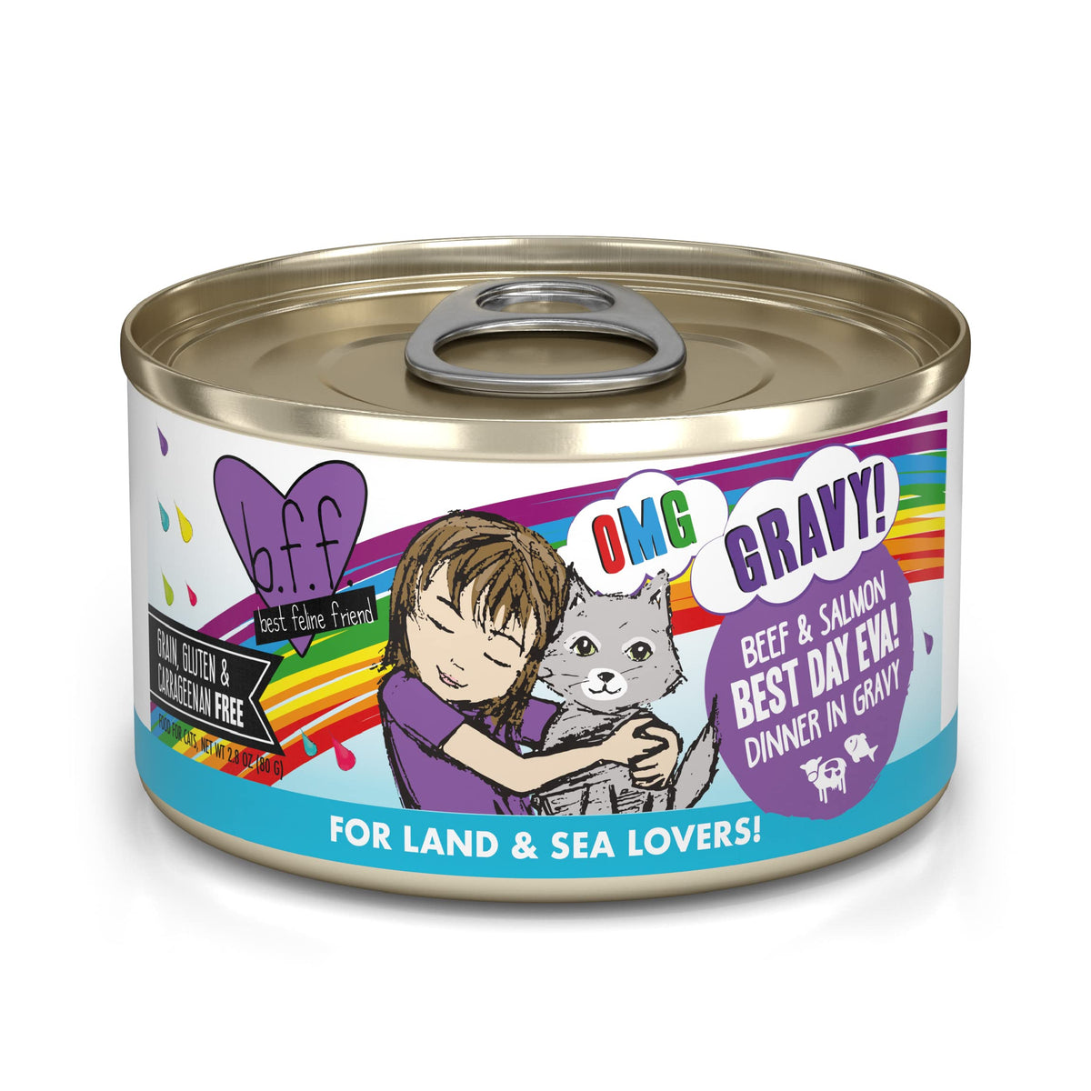 Weruva B.F.F. Omg - Best Feline Friend Oh My Gravy!, Best Day Eva! With Beef & Salmon In Gravy Cat Food, 2.8Oz Can (Pack Of 12)