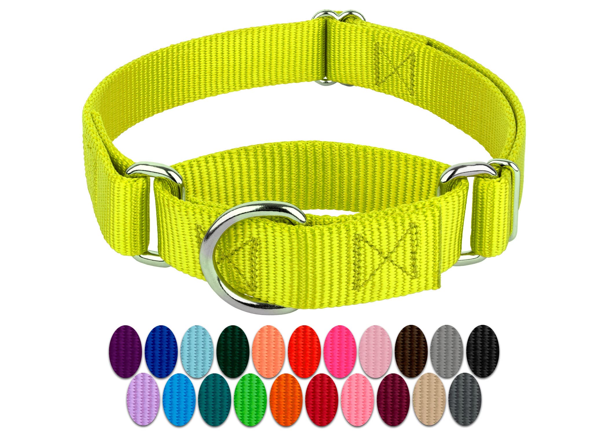 Country Brook Petz Martingale Dog Collar - Heavy-Duty Training Collar With No Buckle - Service Dog Collar For All Pups - Vibrant, Colorful Collection (Hot Yellow, 3/4 Inch, Small)
