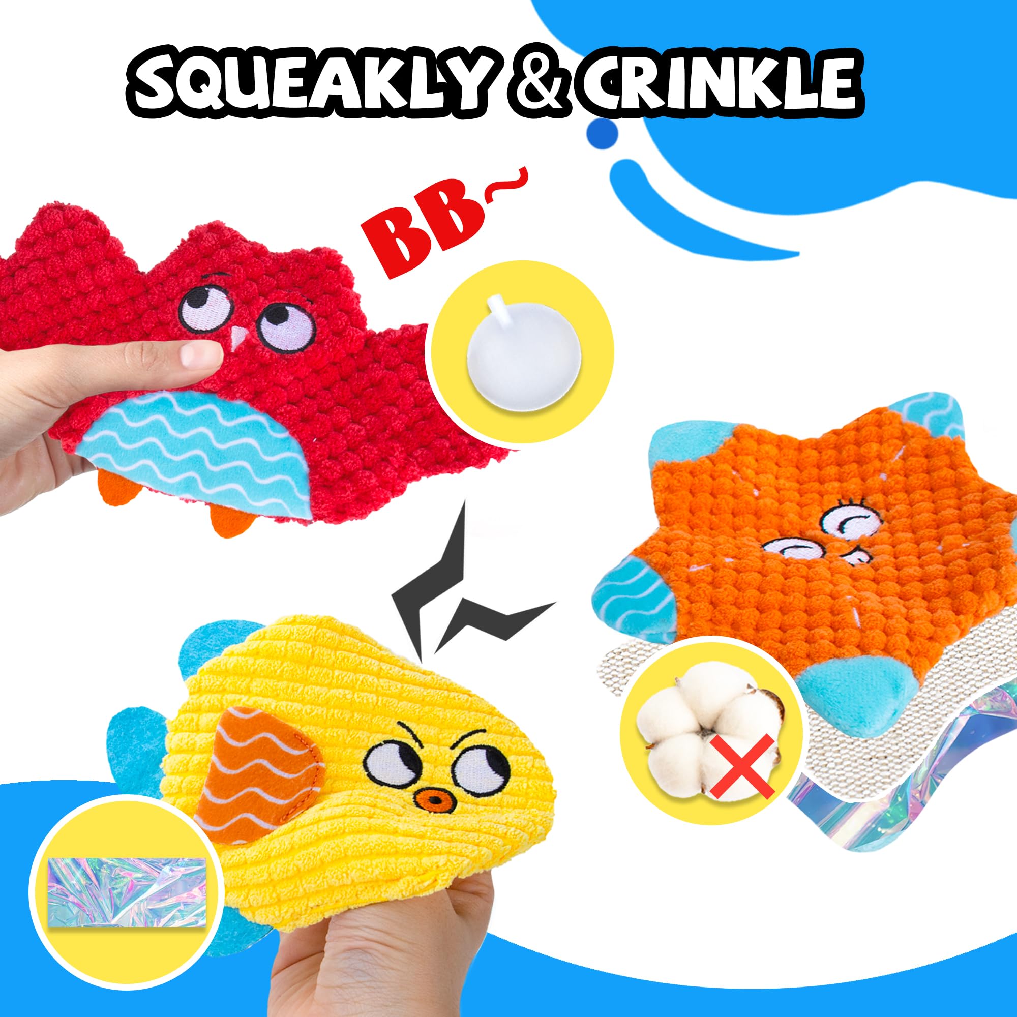 Hoesda Squeaky No Stuffing Dog Toys 10 Pack,Crinkle Dog Toys For Small Medium Breed,Durable Plush Dog Toys,Cute Animal Stuffless