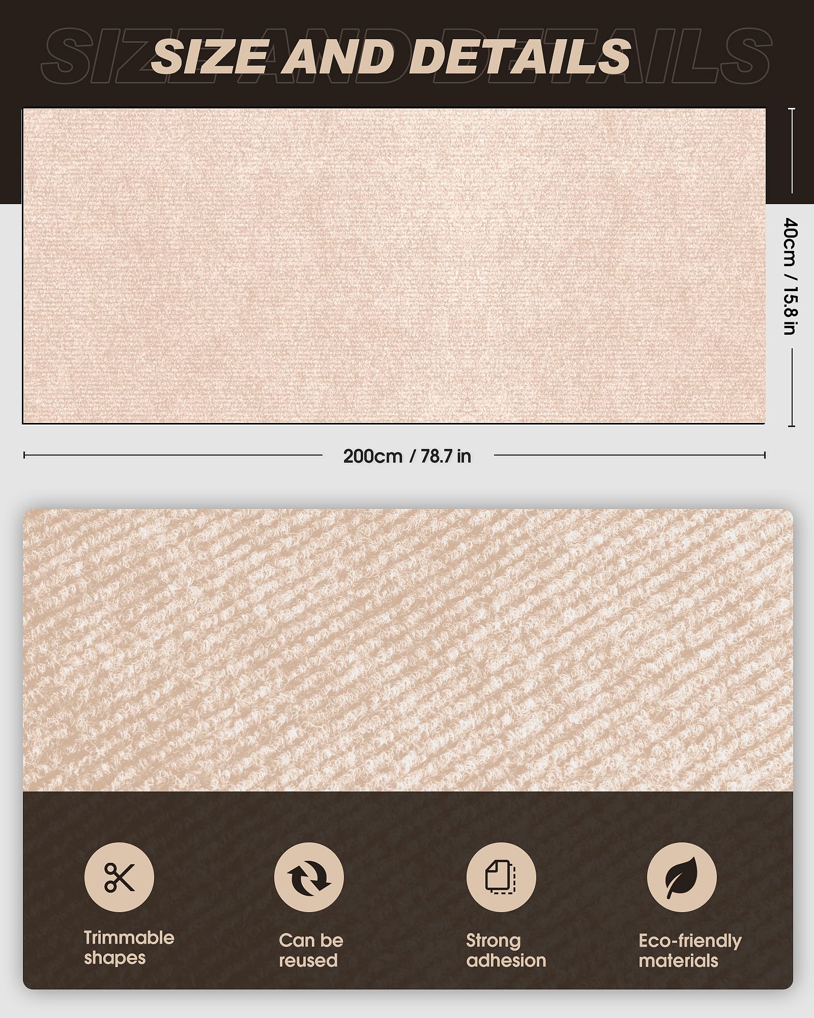 Vivoyan 78.7''X15.8'' Cat Scratch Mat,Trimmable Self-Adhesive Carpet,Diy Climb Cat Scratcher For Couch Furniture Or Wall Protect