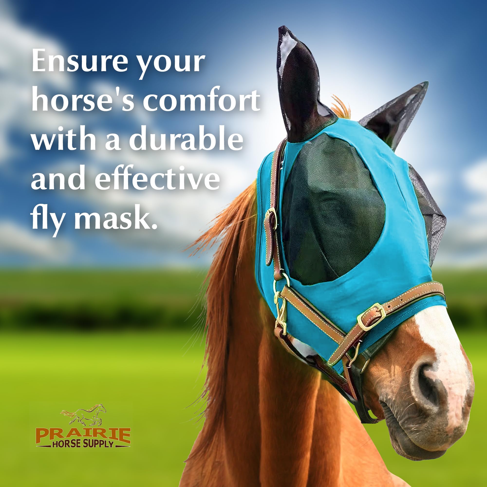 Prairie Horse Supply - UV Fly Mask with Ears for Horses - stretchy Comfort Fit Design - Horse Fly Protection for Trail and Pastu