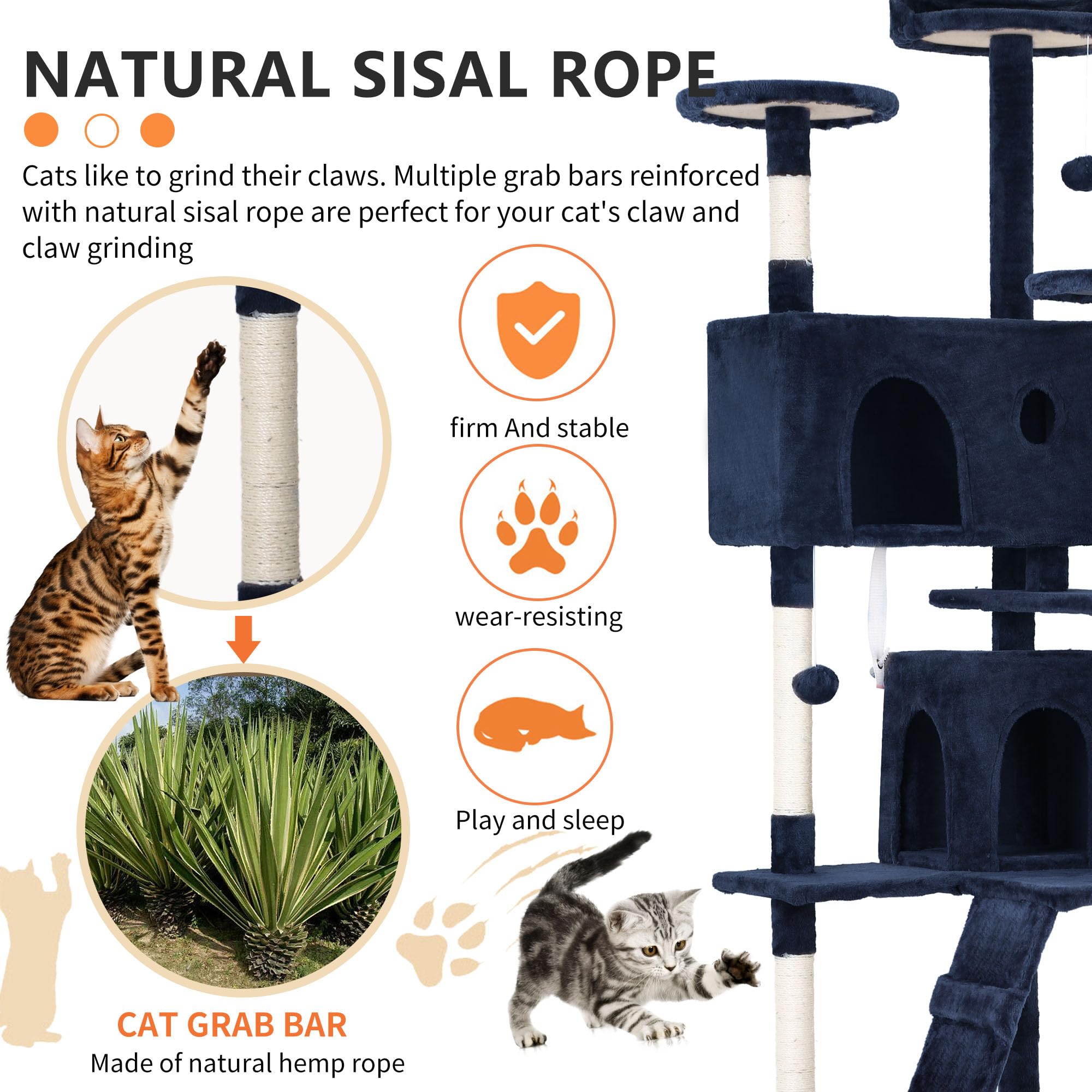 Bestpet 70In Cat Tree Tower For Indoor Cats,Multi-Level Cat Furniture Activity Center With Cat Scratching Posts Stand House Cat