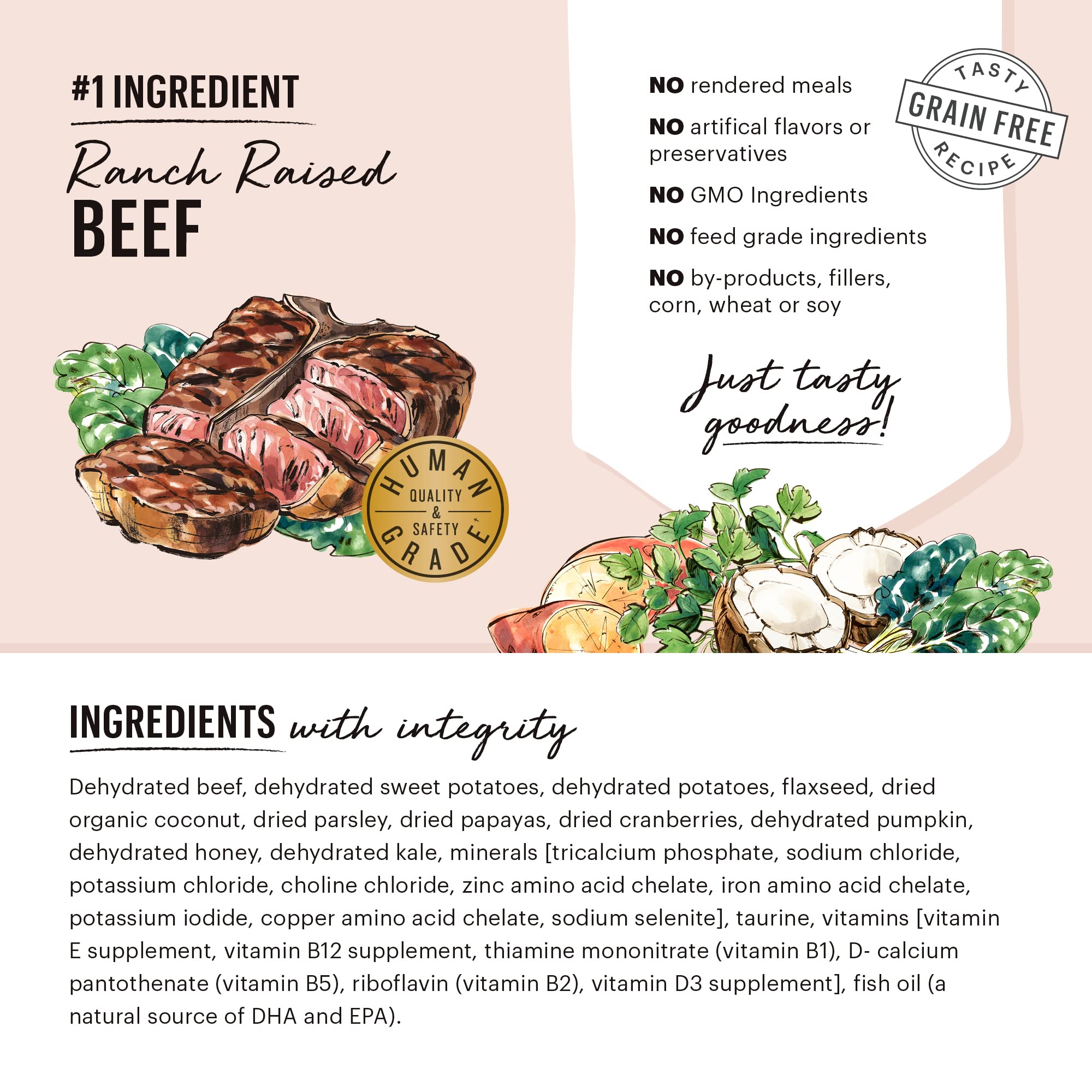 The Honest Kitchen Human Grade Dehydrated Grain Free Dog Food - Complete Meal or Dog Food Topper - Beef 2 lb (makes 8 lbs)