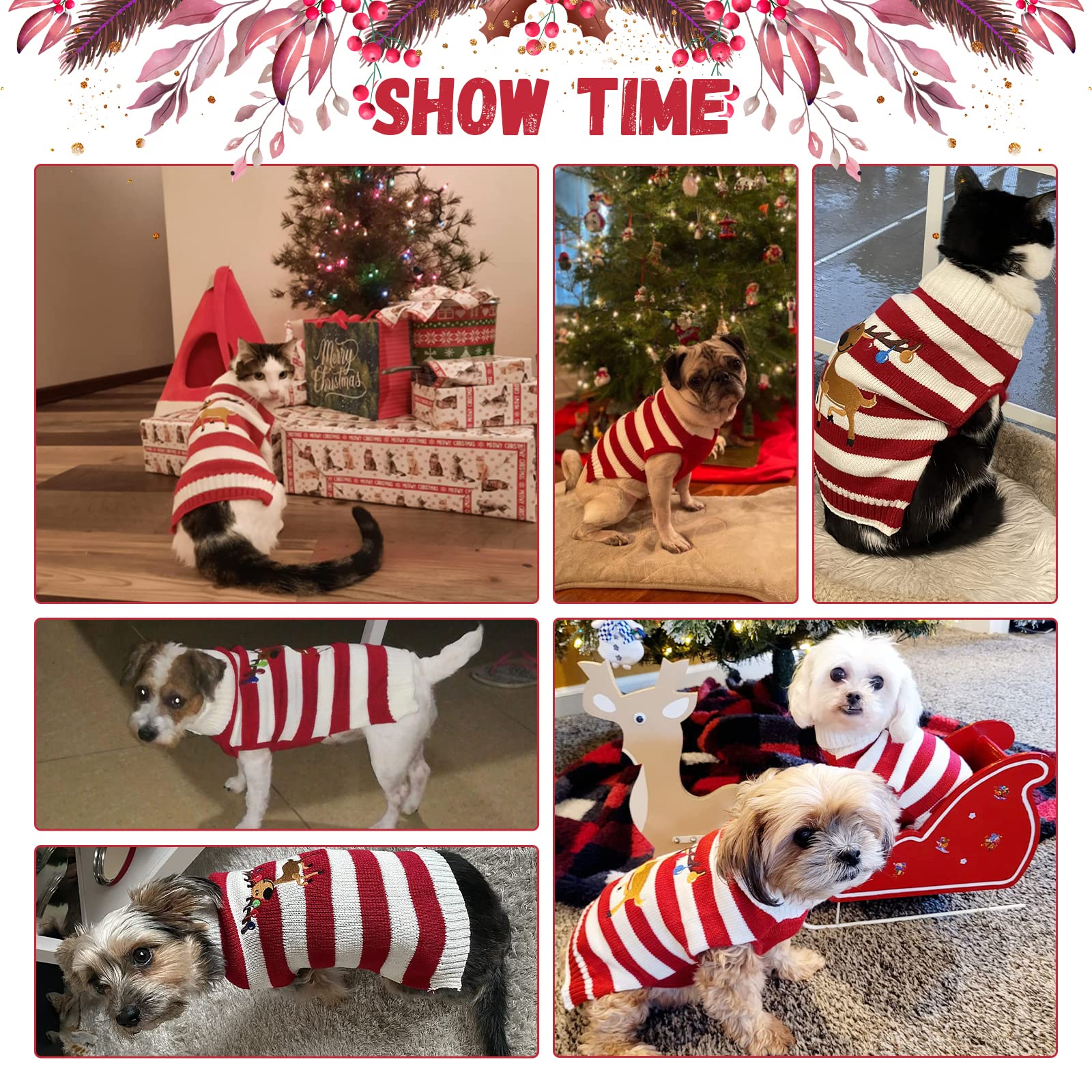 Doggyzstyle Christmas Dog Sweaters Xmas Pet Outfits Striped Elk Costume Holiday Clothes Gifts Puppy Cat Knitted Jumpers (M,Red W