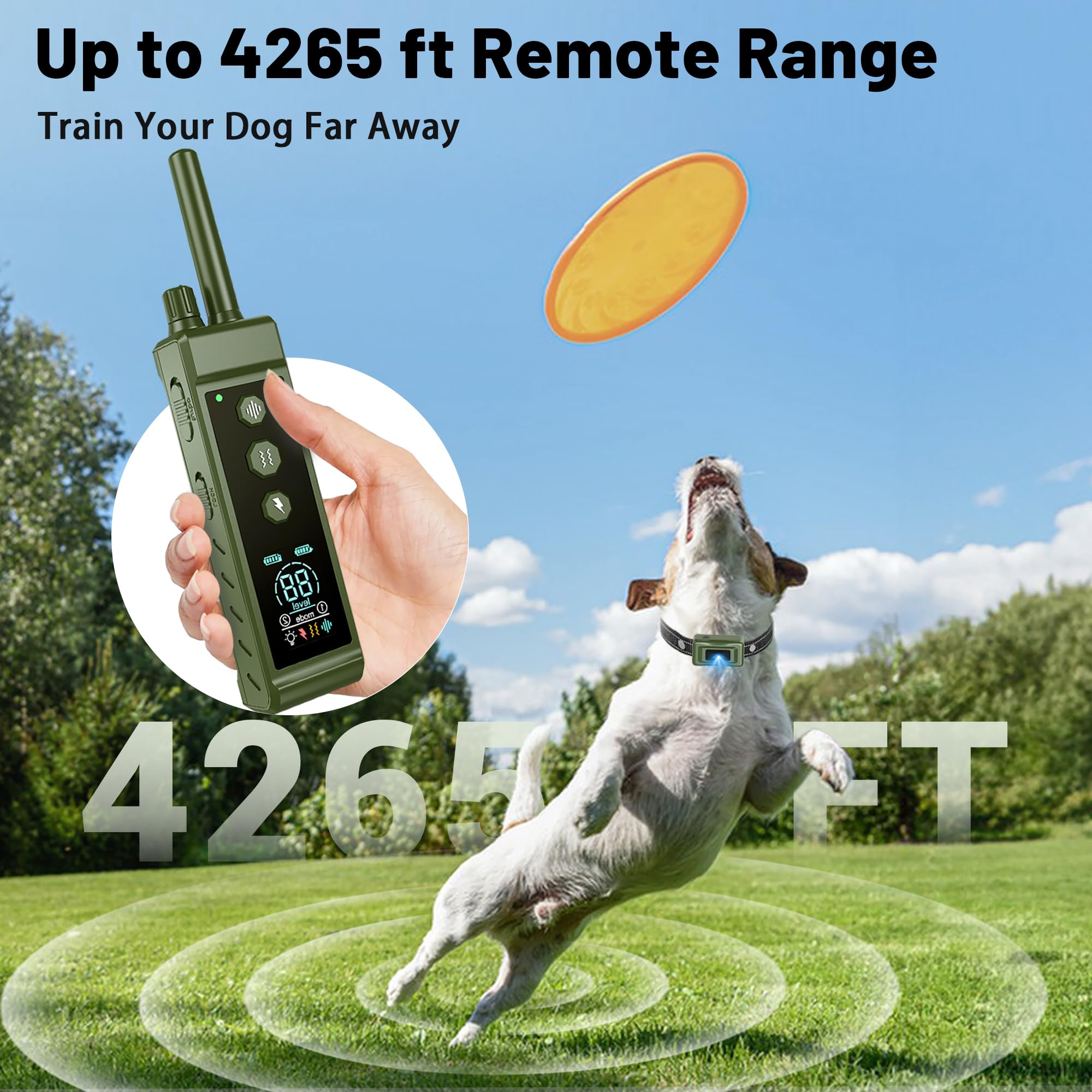 Shock Collar For Dogs - 4265Ft Waterproof Training Collar With Flashing Light For Small Medium Large Dogs With Rechargeable Remo