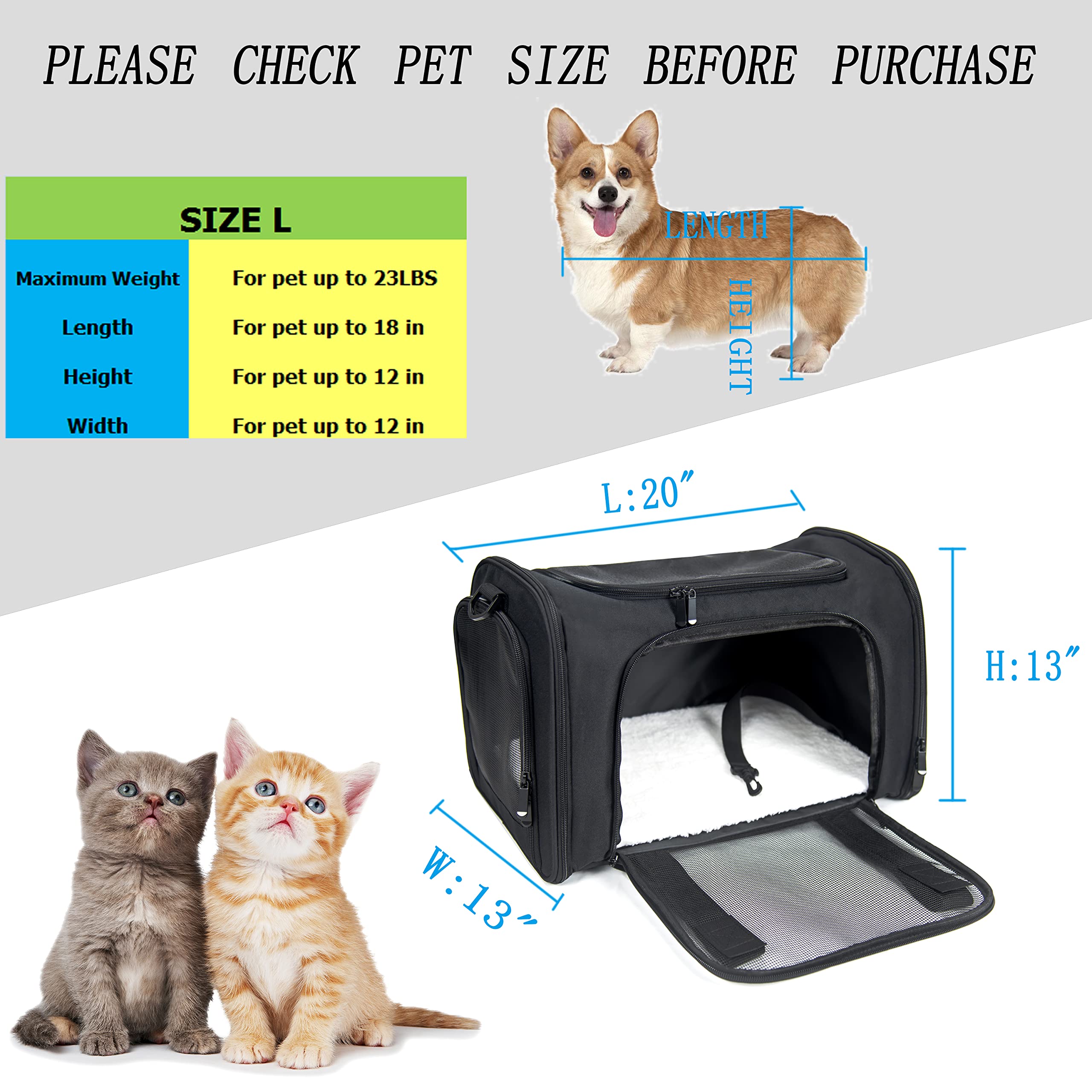 Nextfri Soft Sided Carrier For Small Medium Cats Dogs,Removable Pad Collapsible Travel Pet Carrier Large Watermelon