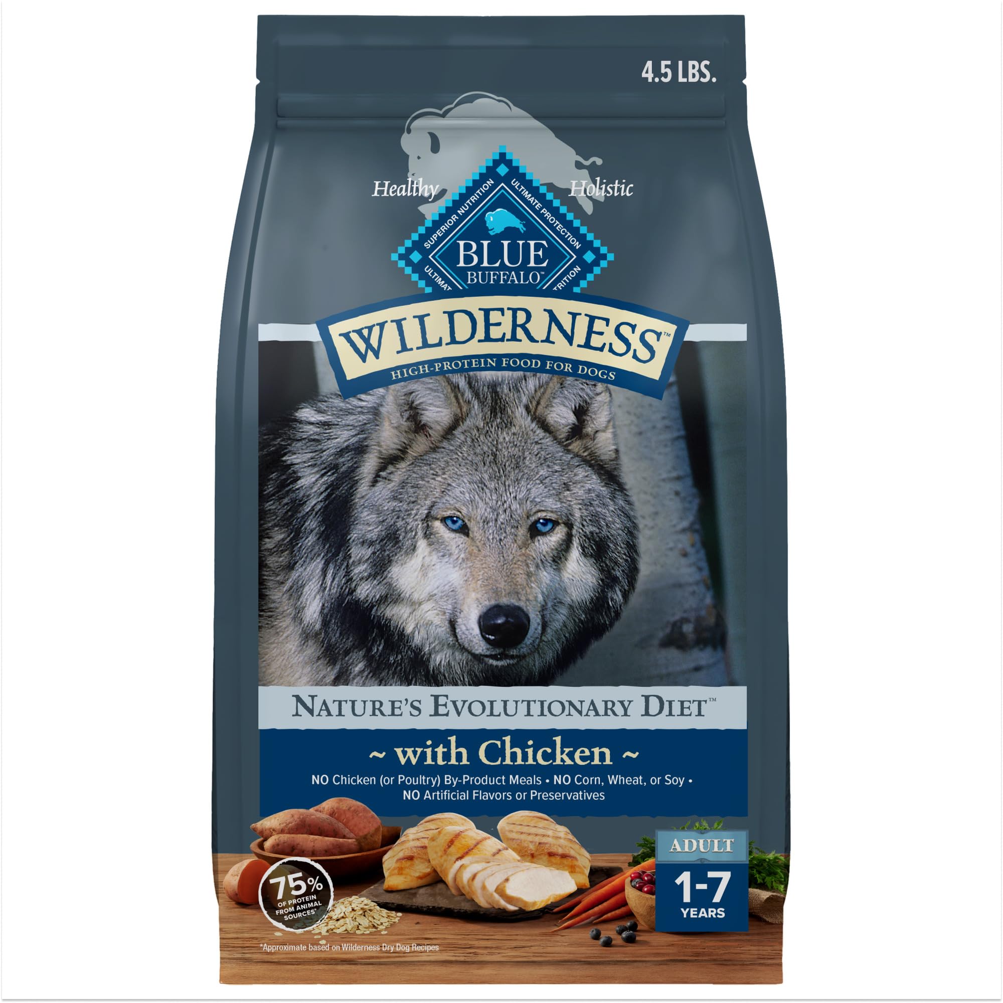 Blue Buffalo Wilderness Adult High-Protein Dry Dog Food Wholesome Grains Natural Ingredients