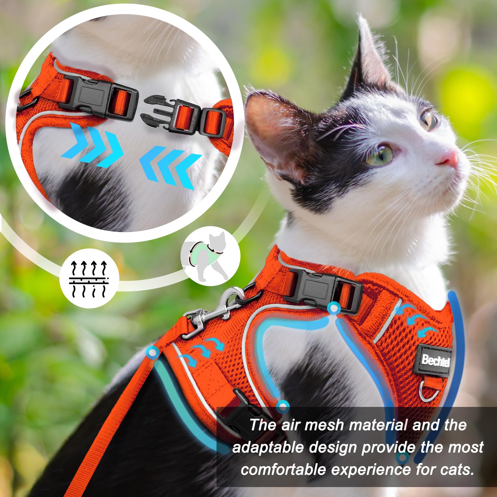 Orangemia 3-In-1 Adjustable Breathable Soft Cat Harness - Easy To Control Reflective, Escape Proof
