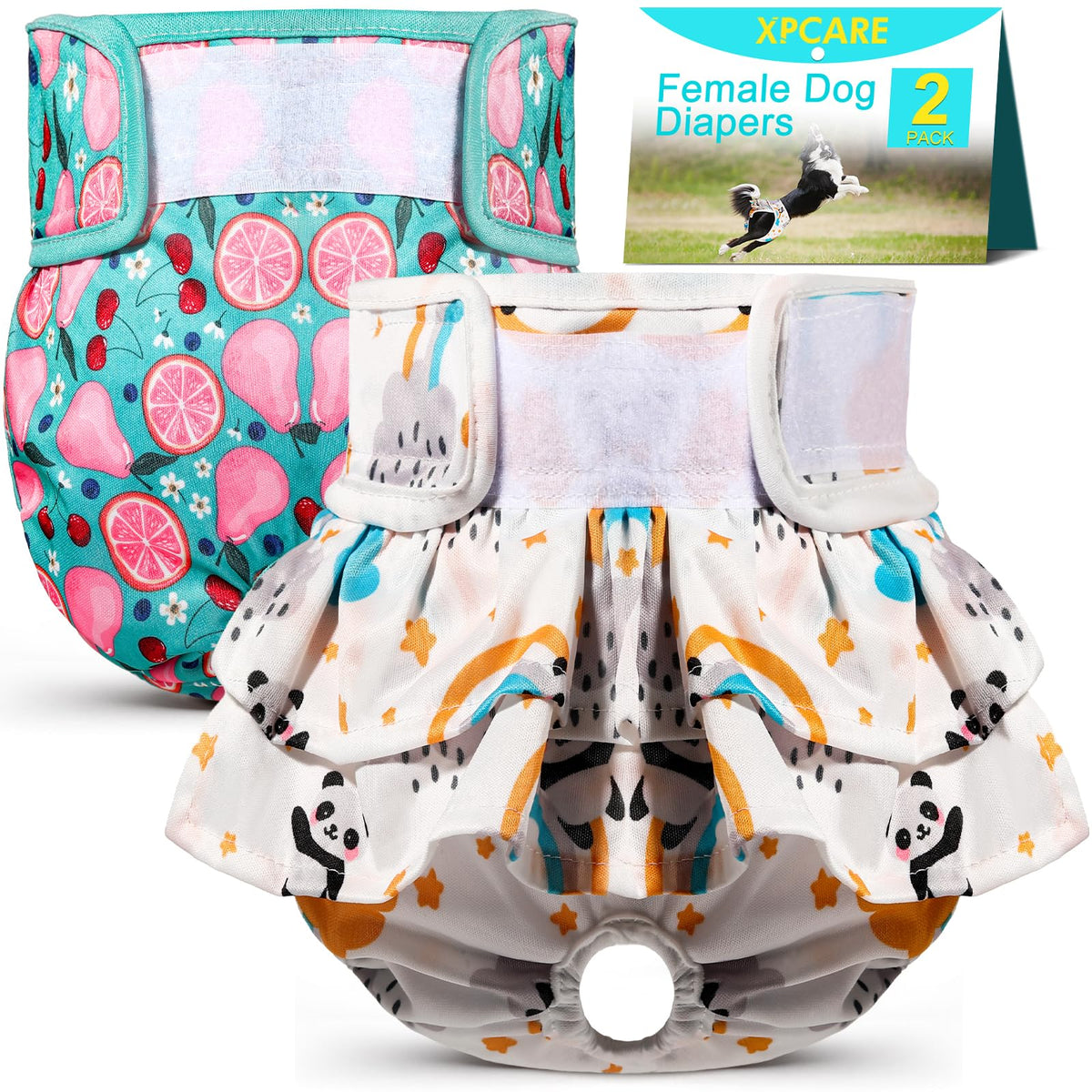 XPCARE Reusable Dog Diapers - 2 Packs Absorbent, Leak-Proof for Female Dogs (Small)