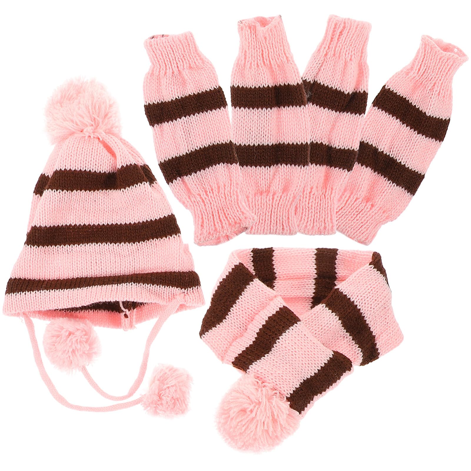 POPETPOP 1set Dog Scarf Hat Set Knitted Winter Costume for Dogs XXS Pink and Brown Warm Festival Clothes for Special Occasions a