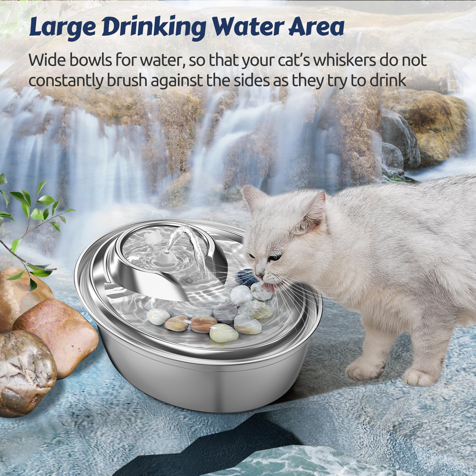 Orsda Cat Water Fountain, 2L Stainless Steel Pet Water Fountain, Automatic Drinking Fountain Dog Water Dispenser With 12 Replace