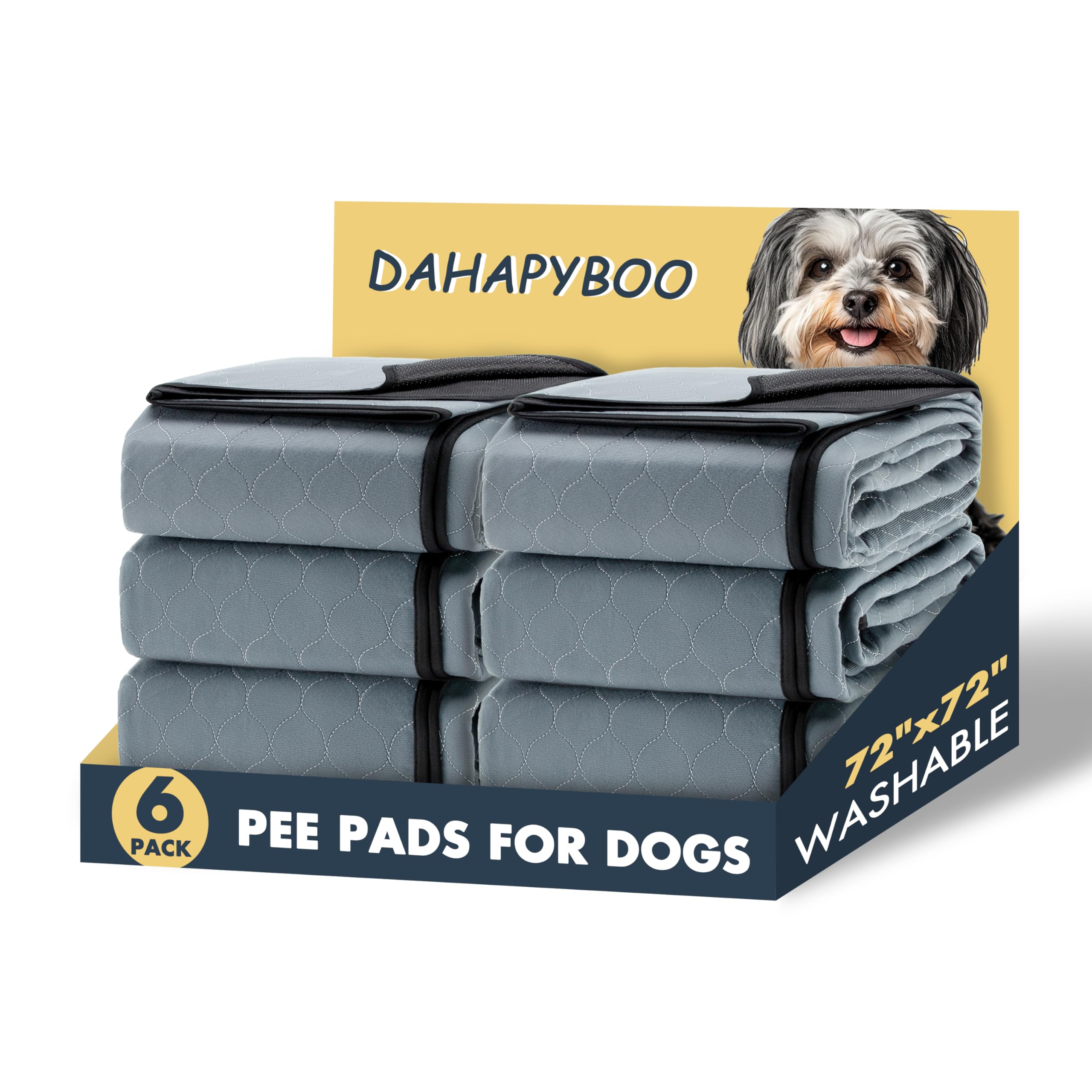 Dahapyboo Extra Large Washable Pee Pads For Dogs,6Pack Reusable Puppy Pads For Dogs,72X72 Non-Slip Waterproof Pet Training Pads 