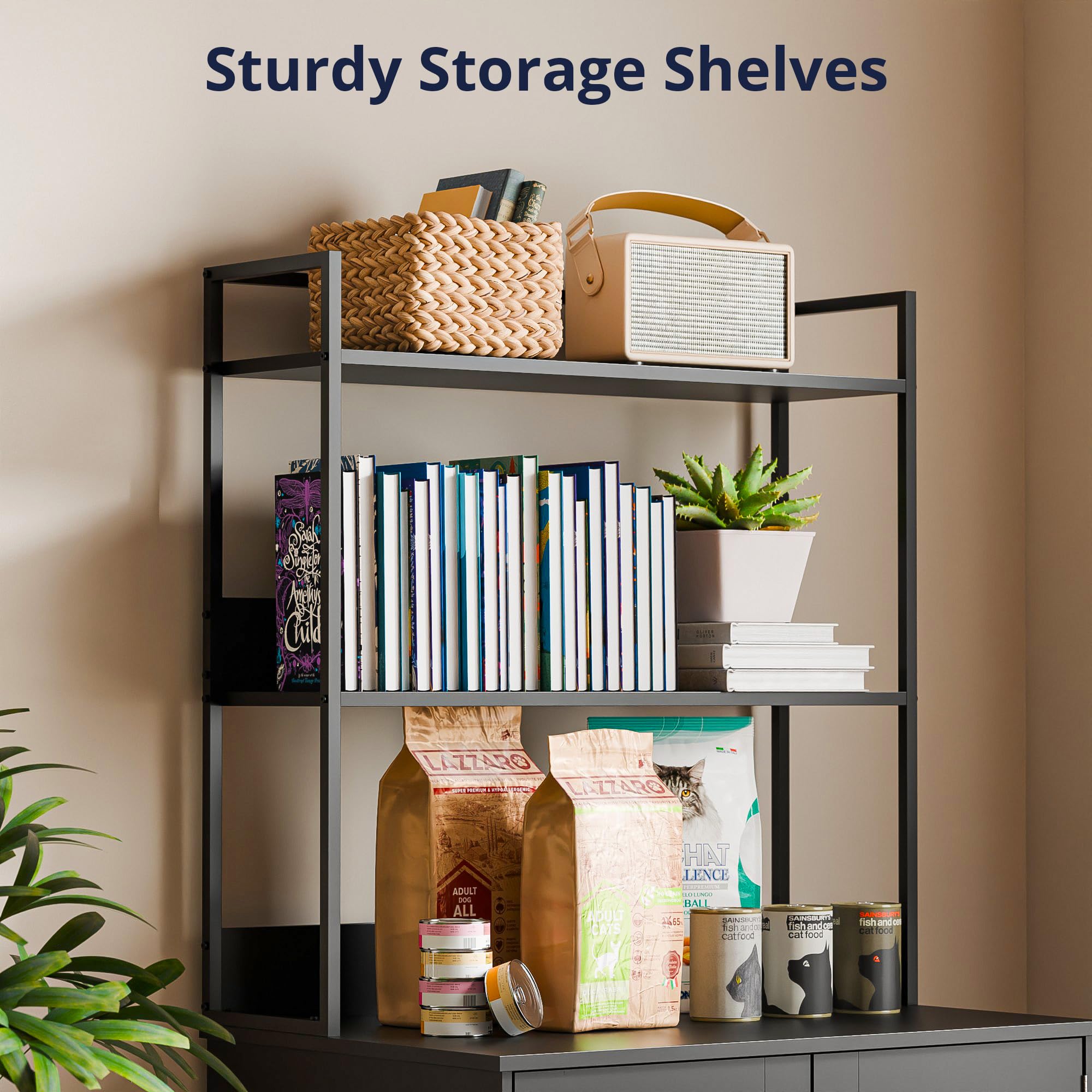 Cozy Castle Litter Box Enclosure, 57 Cat Litter Box Furniture with Large Cabinet, Shelves, Hidden Cat House for Most of Litter