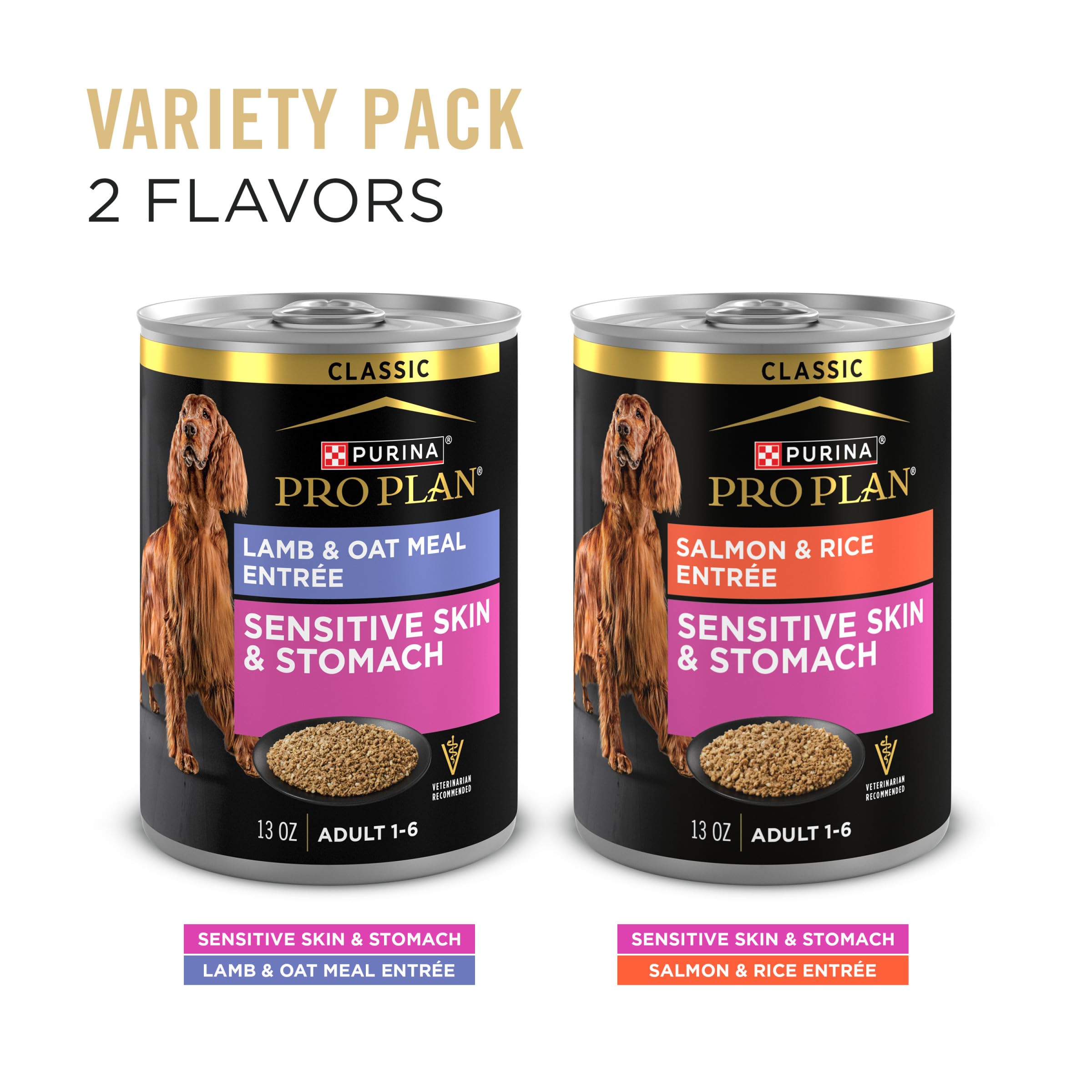 Purina Pro Plan Sensitive Skin and Stomach Wet Dog Food, Salmon and Rice and Lamb and Oat Meal Variety Pack - (Pack of 12) 13 oz