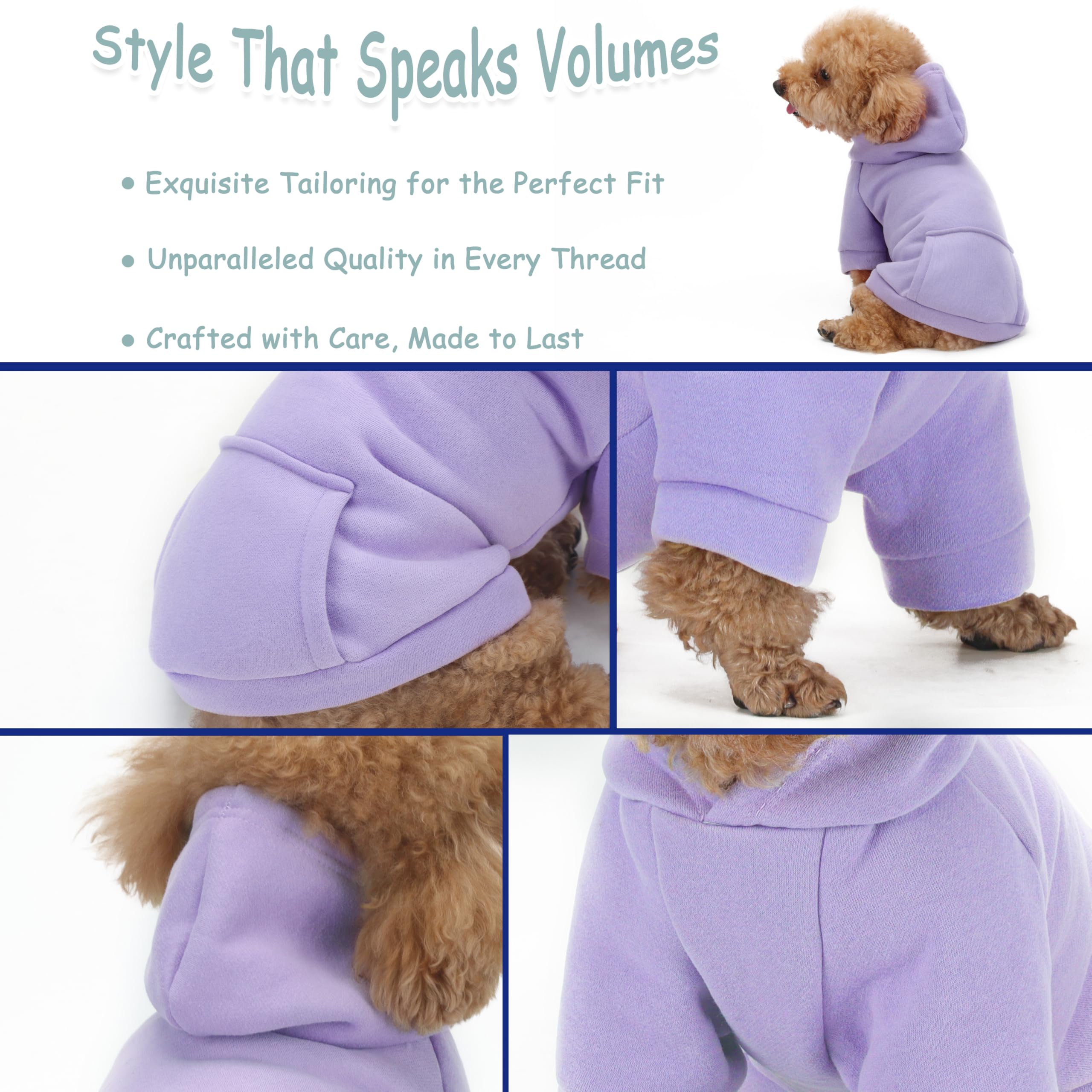 Winter Dog Hoodie with Pockets - Solid Color Polycotton Sweatshirt for Small, Medium, and Large Dogs - Soft, Warm, Cozy Pet Clot