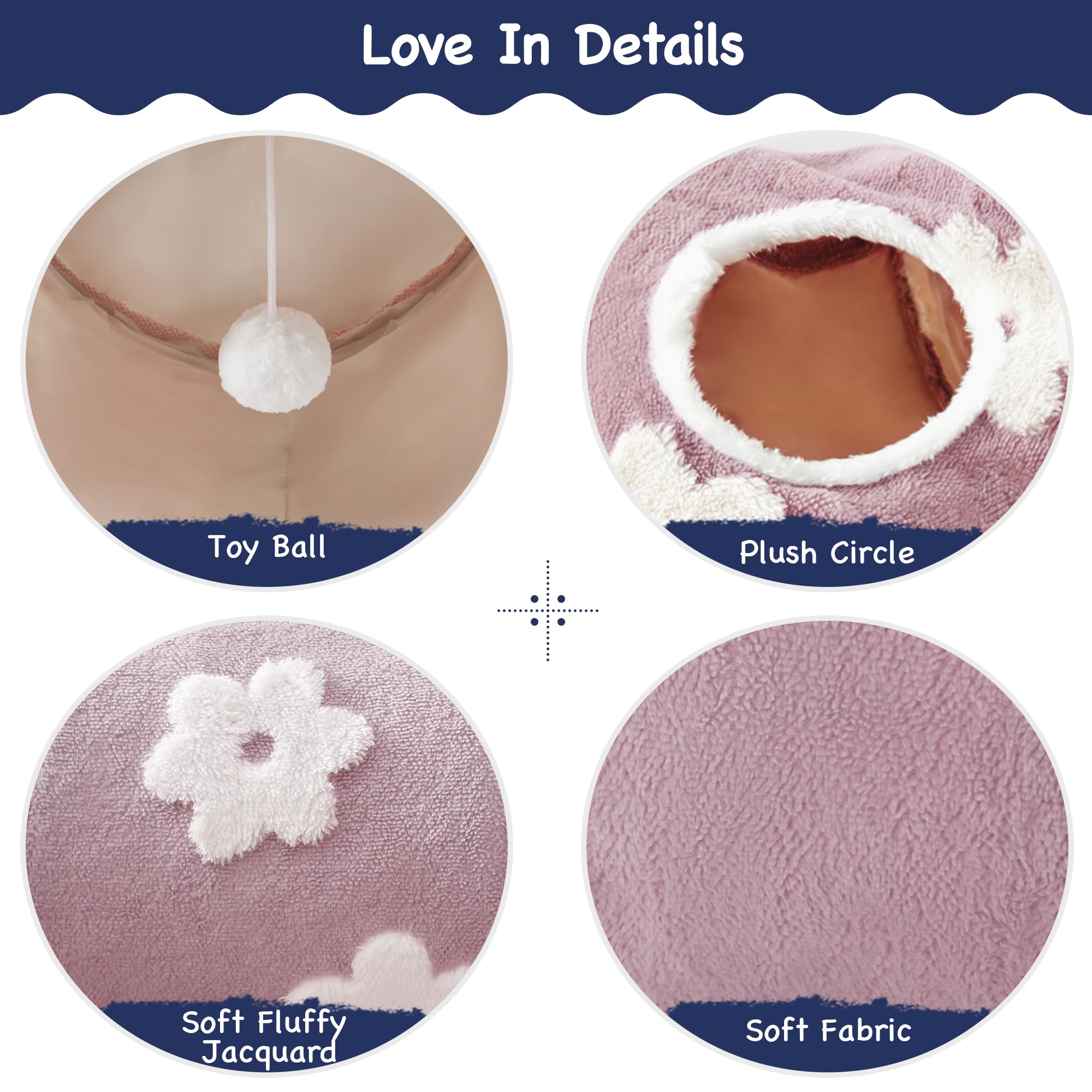 Tempcore Flannel Pet Cat Tunnel Tube Cat Toys 3 Way Collapsible, Cat Tunnels For Indoor Cats, Kitty Tunnel Bored Pet Toys Peek H