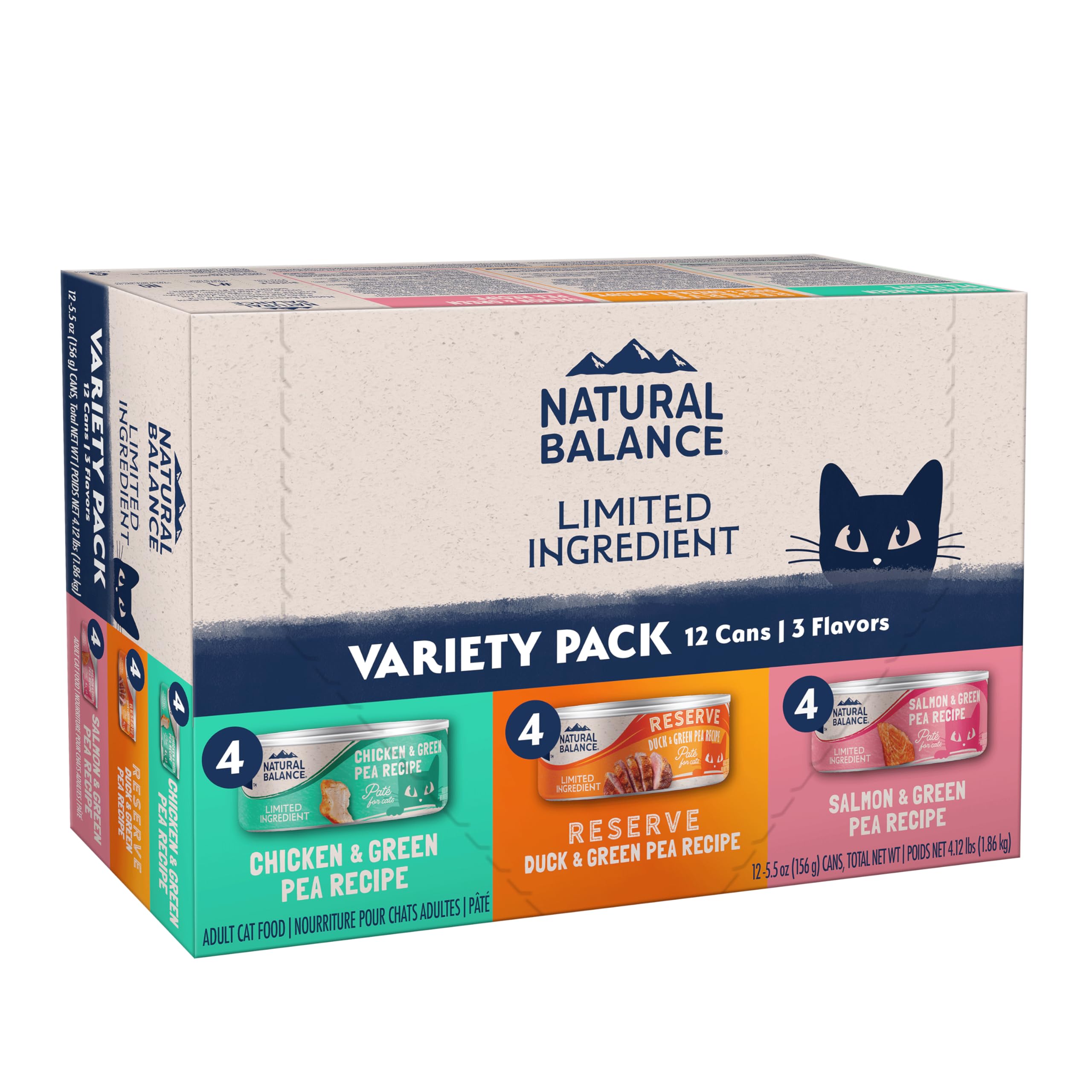 Natural Balance Limited Ingredient Cat Food Variety Pack - Chicken, Salmon and Duck with Green Pea Recipes, Soft Pate Wet Digest