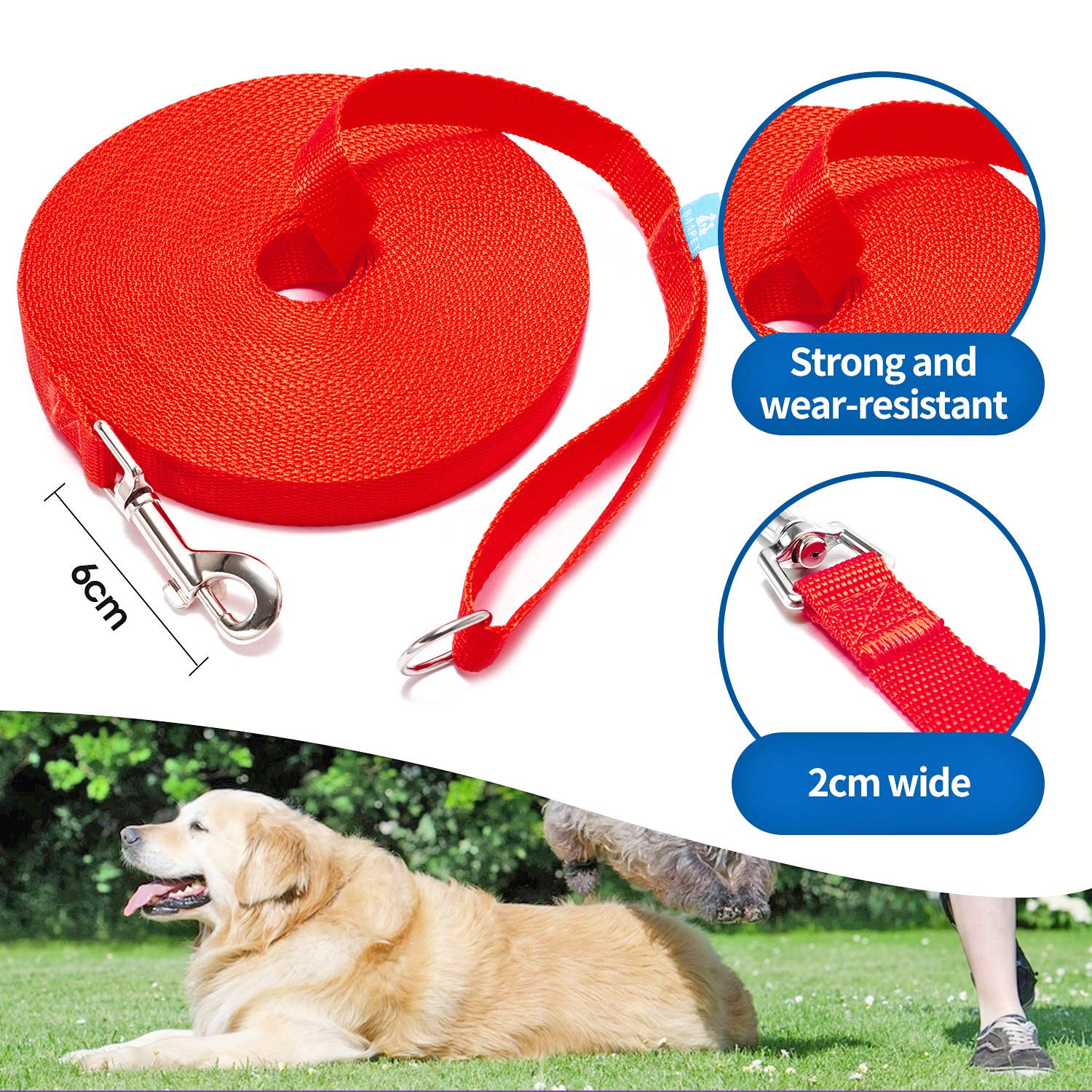 Baapet 15 Ft 20 Ft 30 Ft 50 Ft 100 Ft Long Dog Training Leash For Dog Training, Play, Camping, Or Backyard Lead With Training Clickers For Small, Medium And Large Dogs Or Cats (30 Feet, Red)