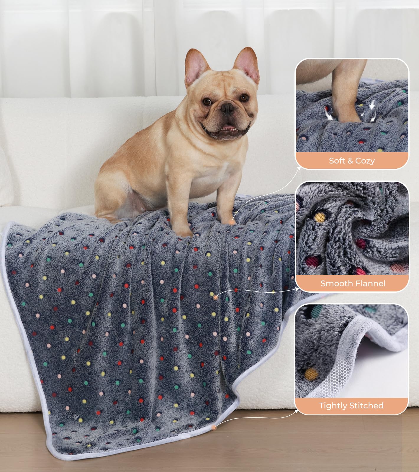 1 Pack 6 Blankets Dog Cat Soft Fluffy Fleece Pet Blanket Warm Cute Print Design Puppy Kitten Blanket Doggy Dot Medium(30X20)