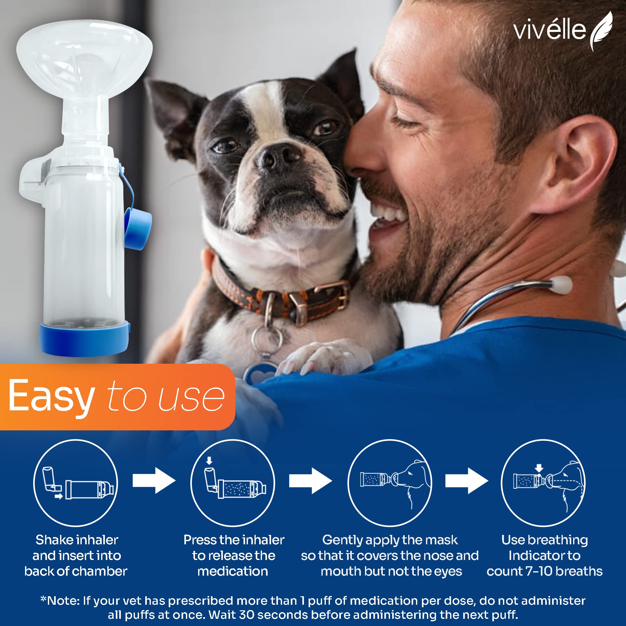 Viv  lle Handheld Inhaler Spacer with 2 Masks for Pets Cat and Dog Inhaler Spacer for MDI