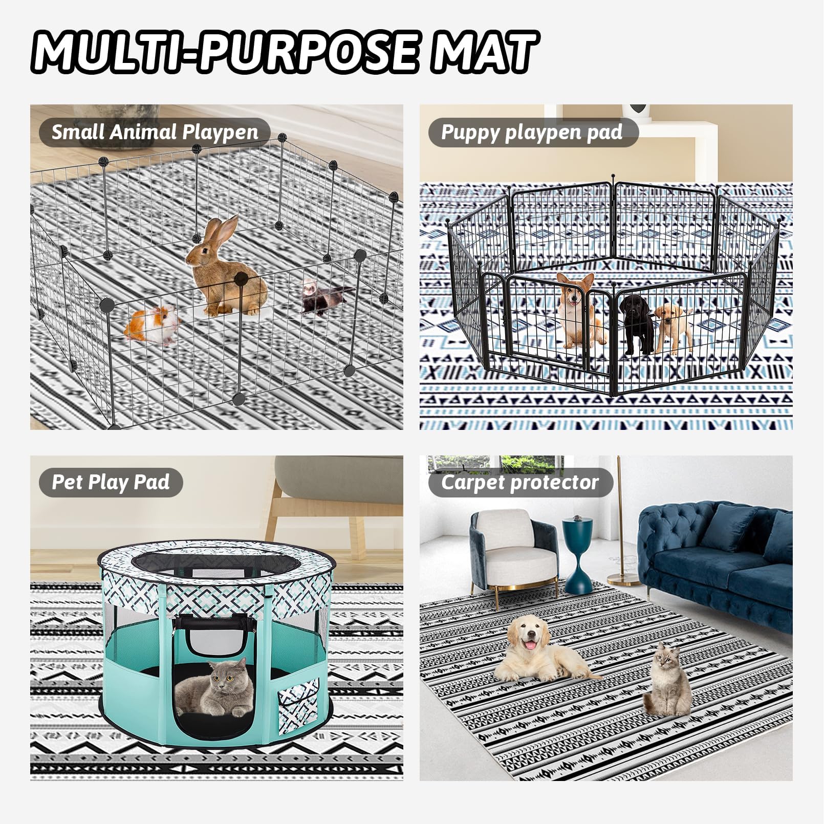 BNOSDM 78.7 in Rabbit Cage Liners Washable Reusable Bunny Bedding Pets Dog Whelping Pads with Anti Slip Bottom Pad Rug for Dogs